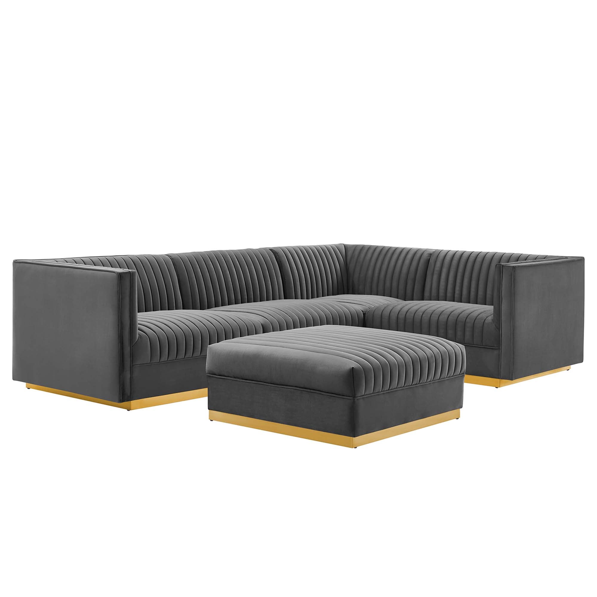 Modway Sanguine 5-Piece Channel Tufted Performance Velvet Right-Facing Modular Sectional Sofa
