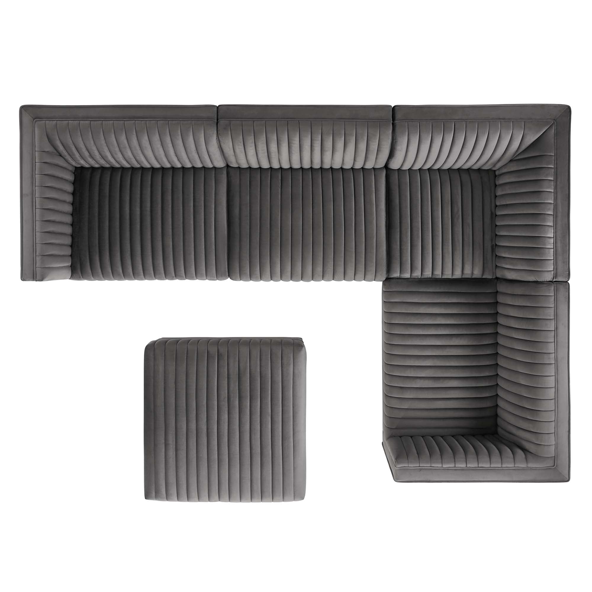 Modway Sanguine 5-Piece Channel Tufted Performance Velvet Right-Facing Modular Sectional Sofa