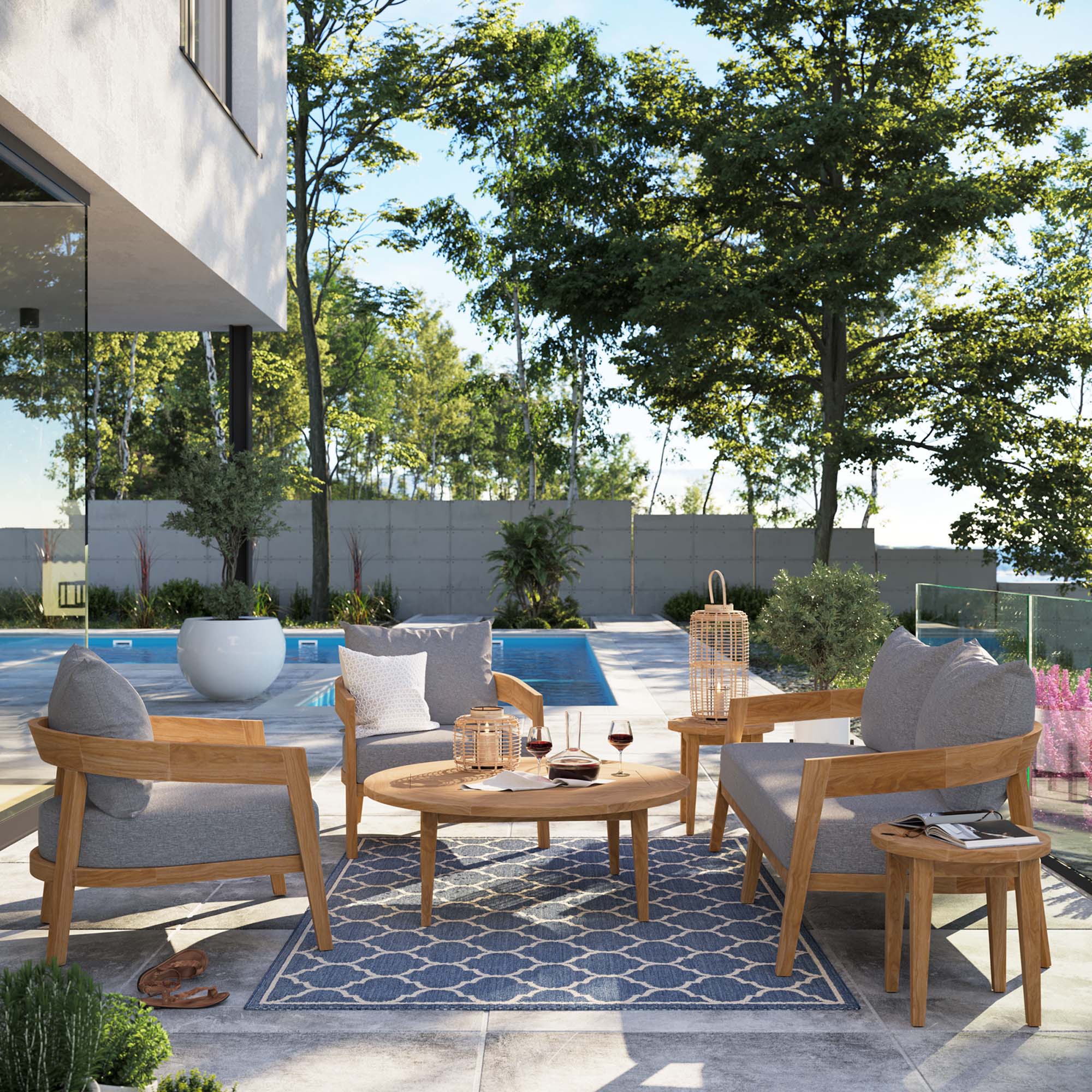 Modway Brisbane 6-Piece Teak Wood Outdoor Patio Set