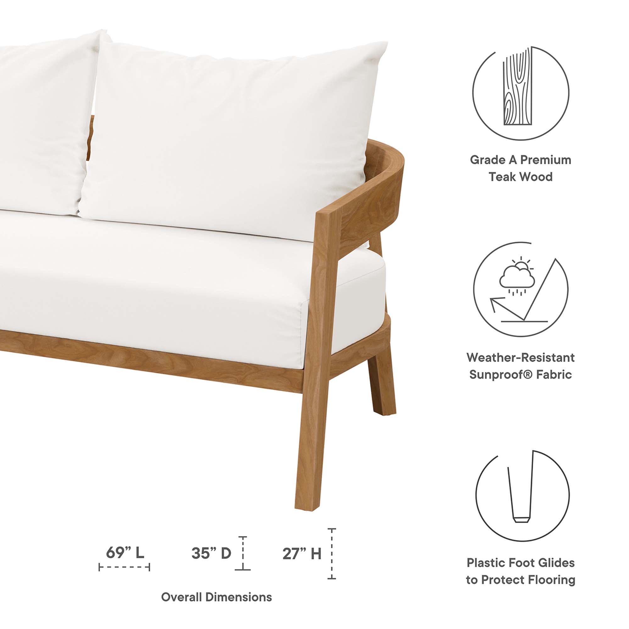 Modway Brisbane 6-Piece Teak Wood Outdoor Patio Set
