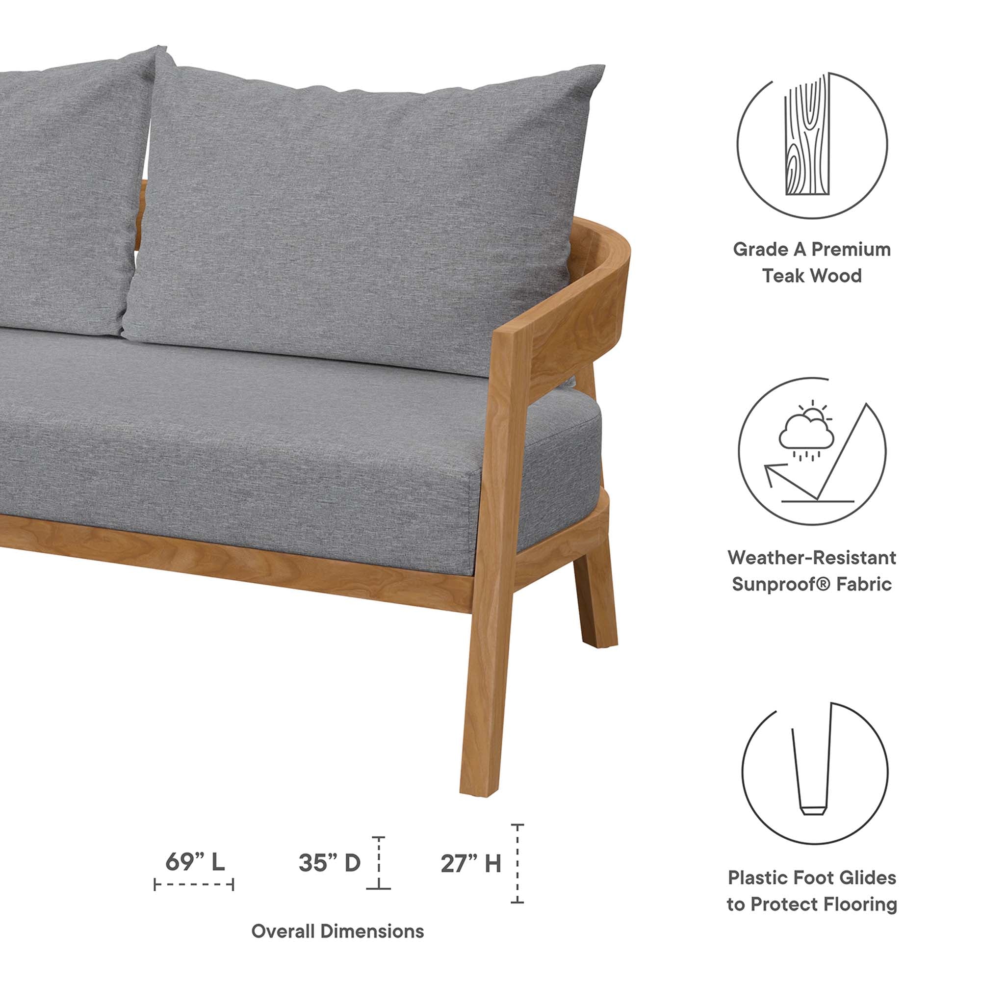 Modway Brisbane 3-Piece Teak Wood Outdoor Patio Set