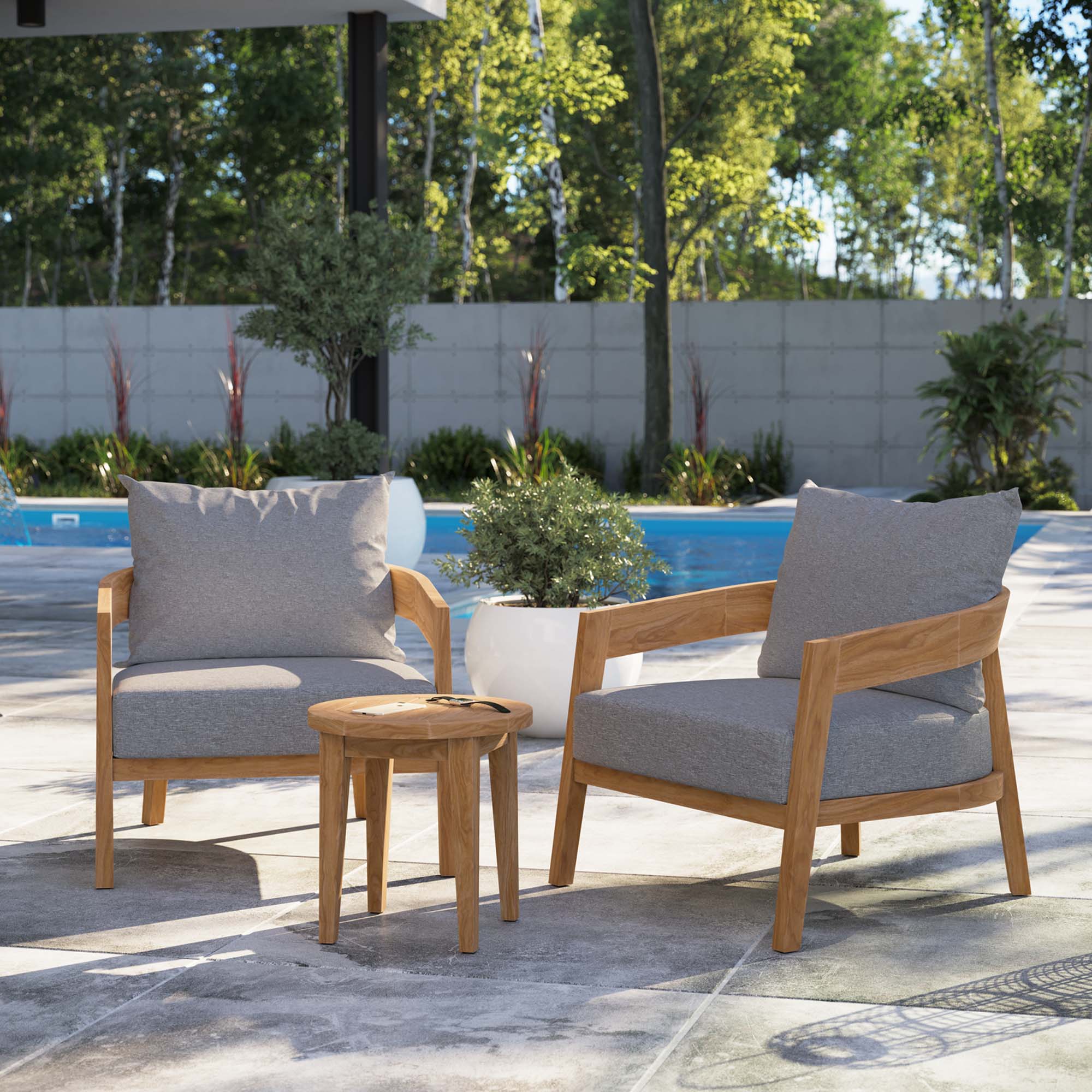 Modway Brisbane 3-Piece Teak Wood Outdoor Patio Set