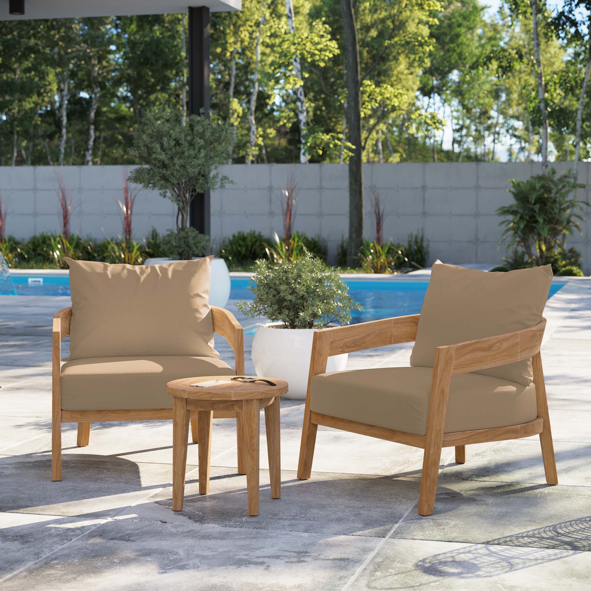 Modway Brisbane 3-Piece Teak Wood Outdoor Patio Set