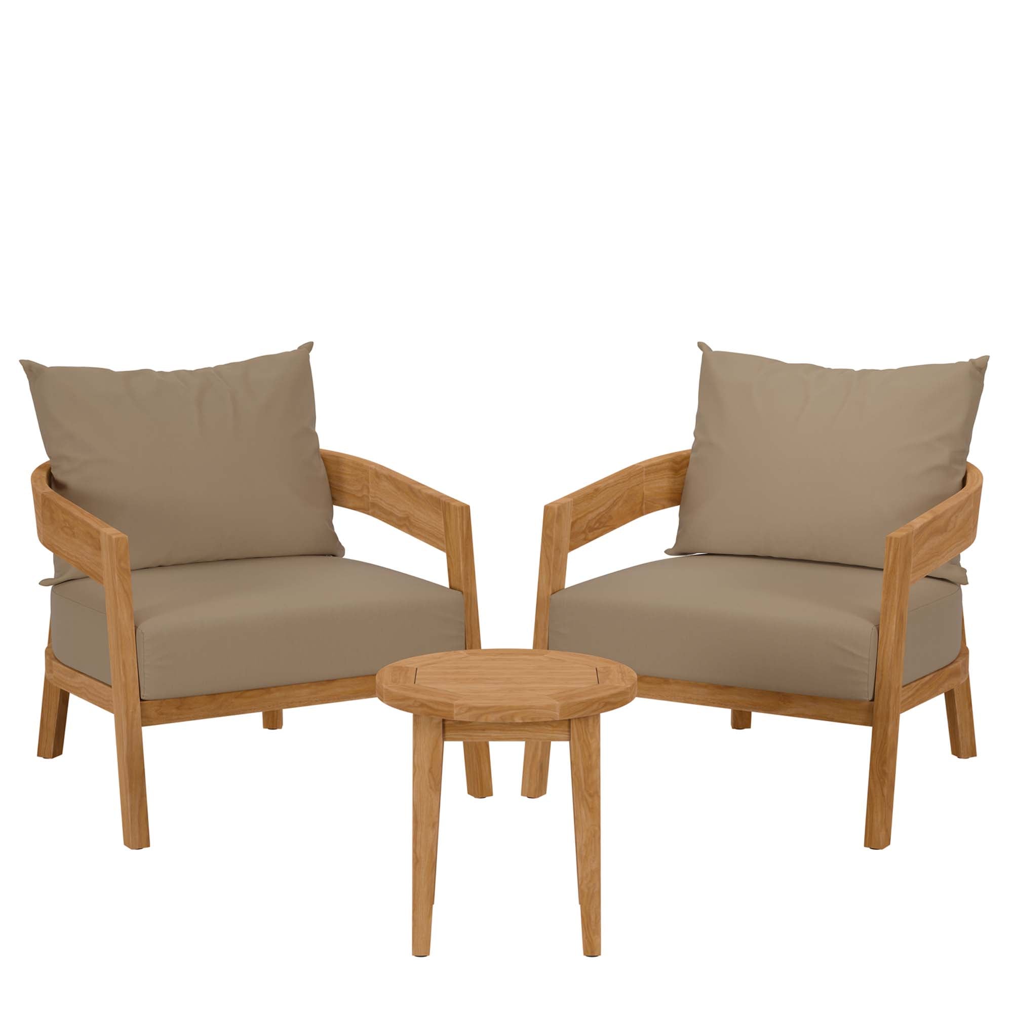 Modway Brisbane 3-Piece Teak Wood Outdoor Patio Set
