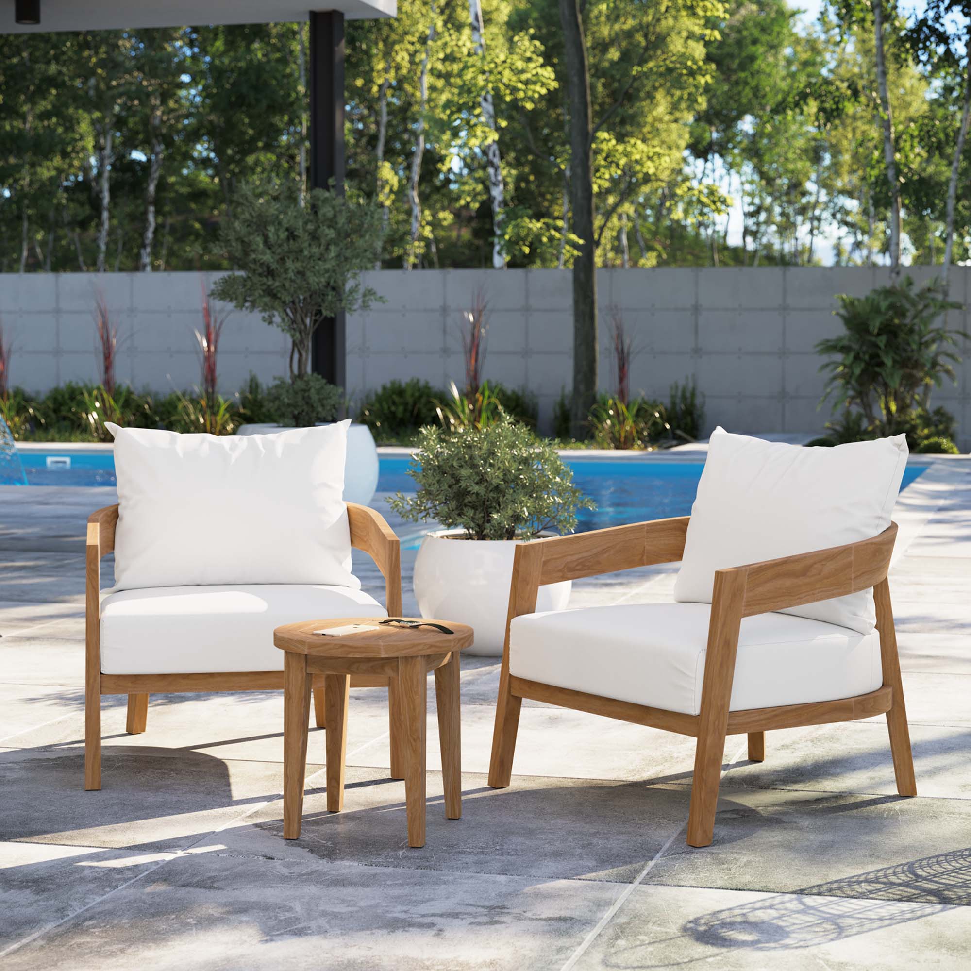 Modway Brisbane 3-Piece Teak Wood Outdoor Patio Set