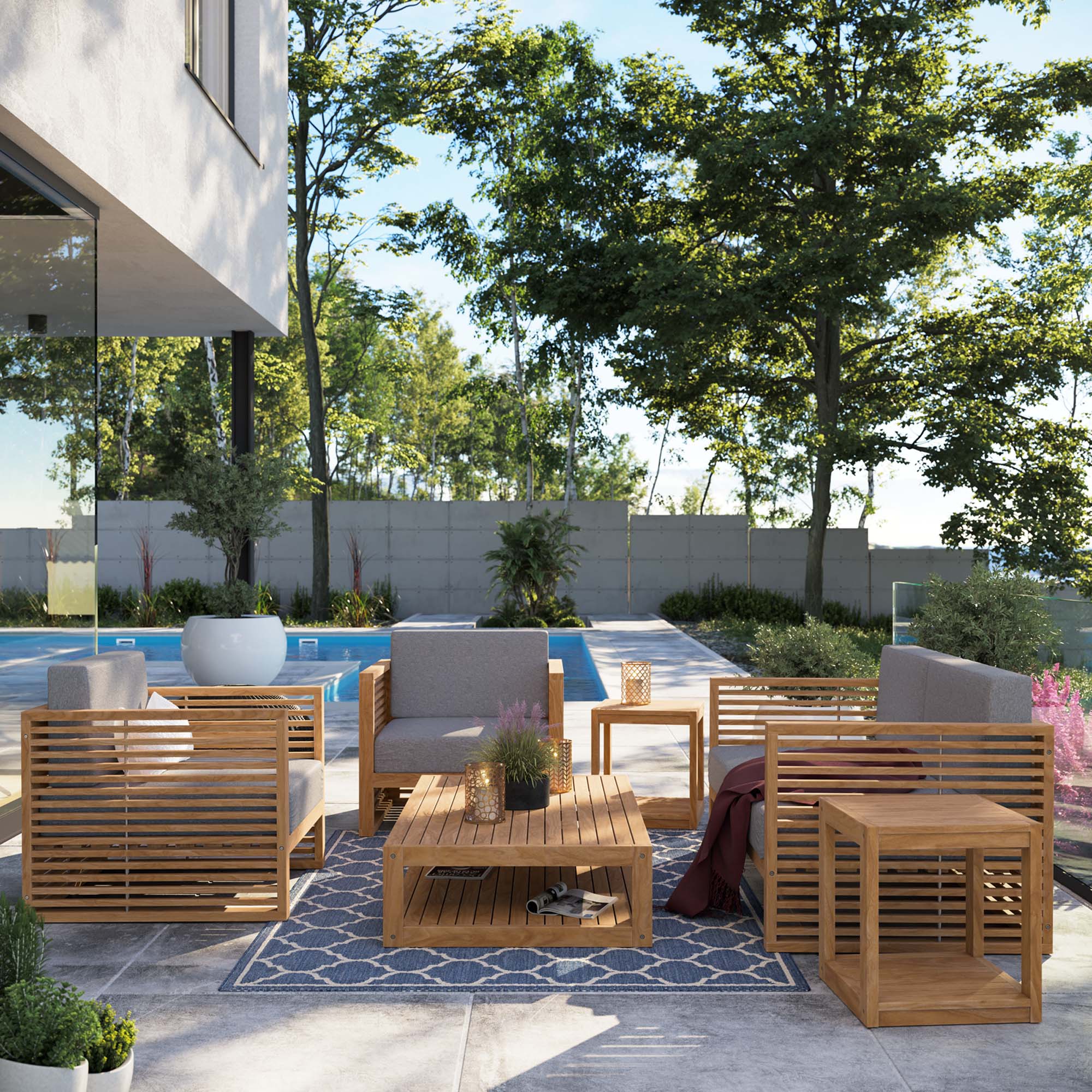 Modway Carlsbad 6-Piece Teak Wood Outdoor Patio Set