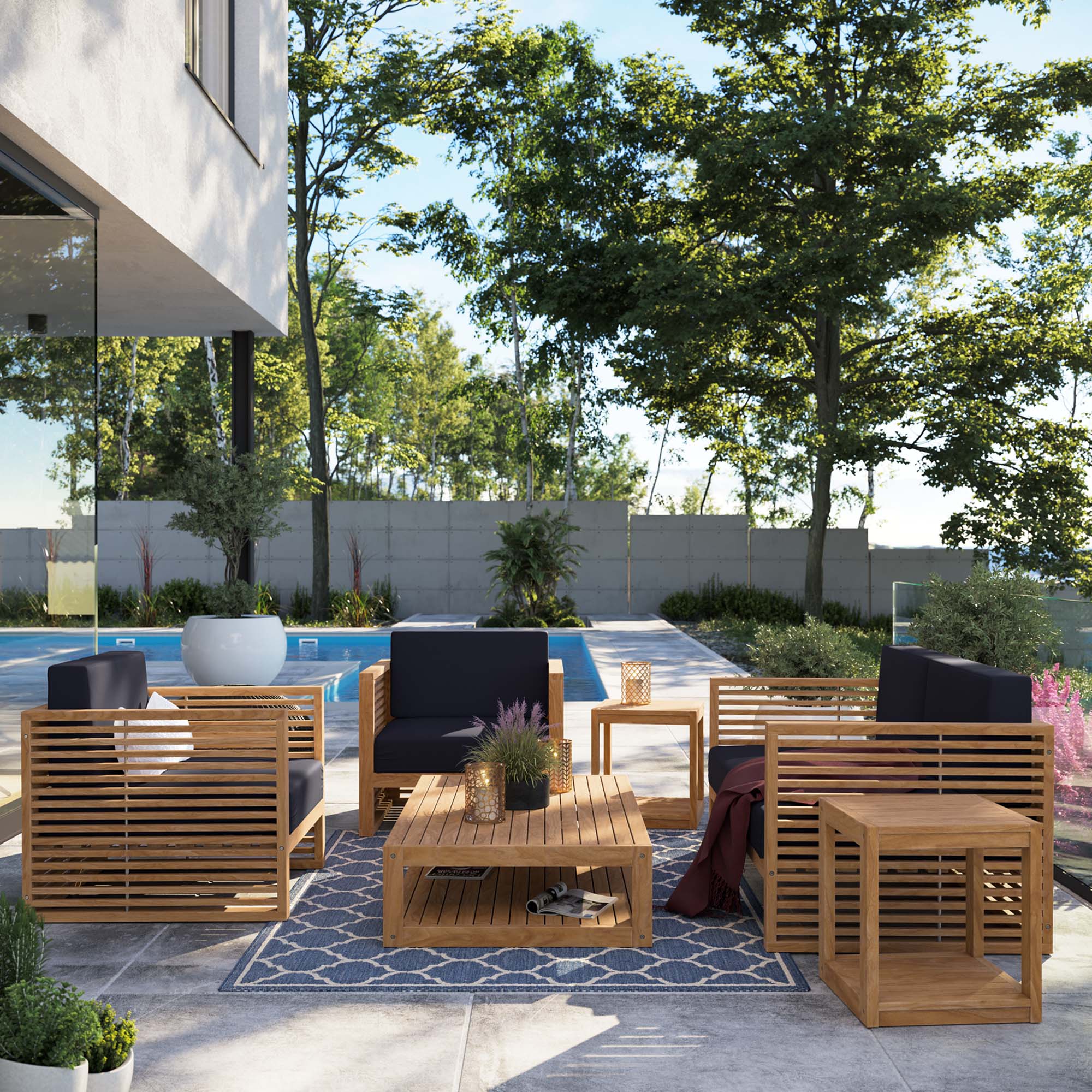 Modway Carlsbad 6-Piece Teak Wood Outdoor Patio Set