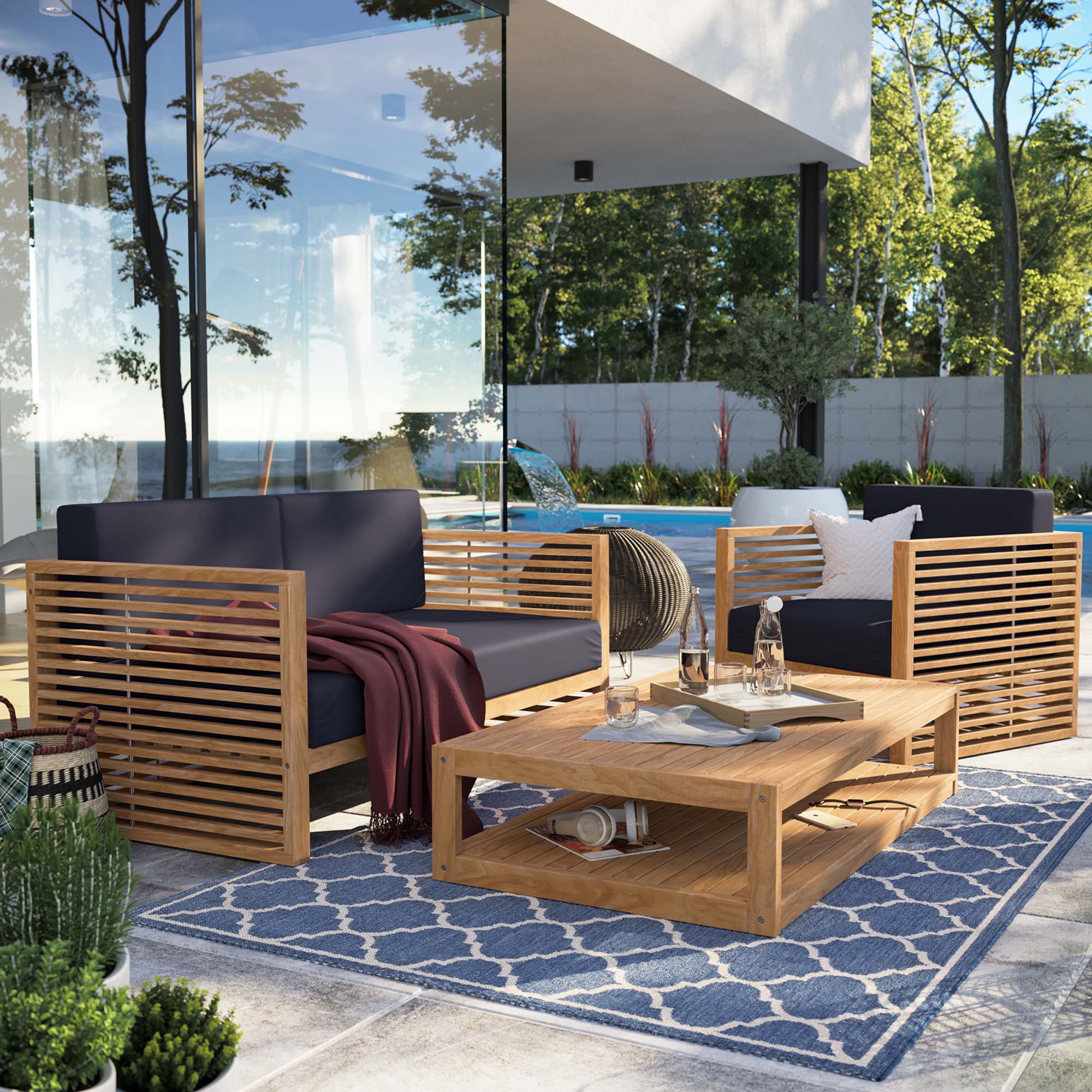 Modway Carlsbad 3-Piece Teak Wood Outdoor Patio Set