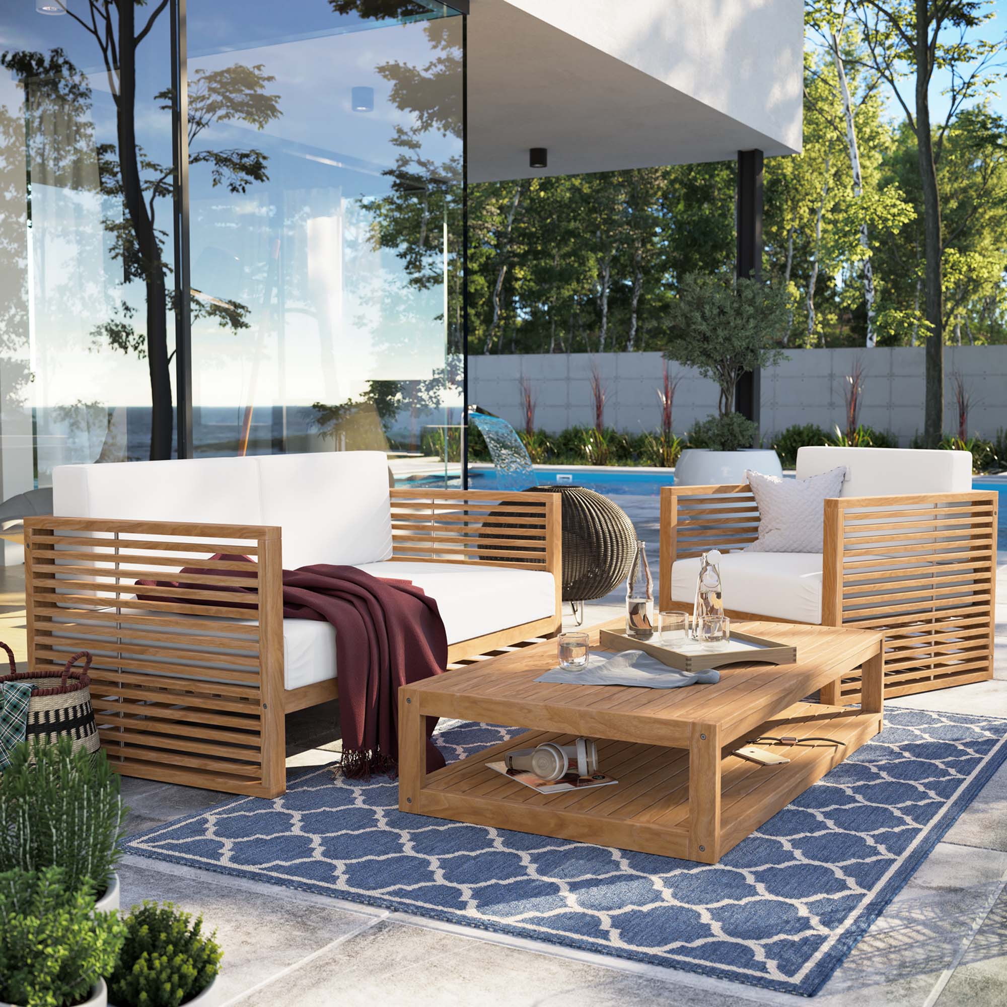 Modway Carlsbad 3-Piece Teak Wood Outdoor Patio Set