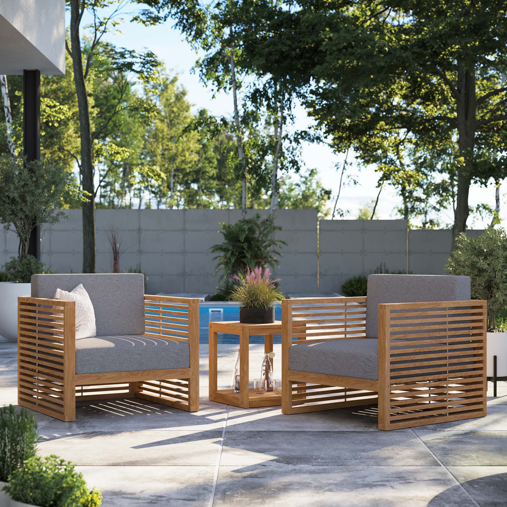 Modway Carlsbad 3-Piece Teak Wood Outdoor Patio Set