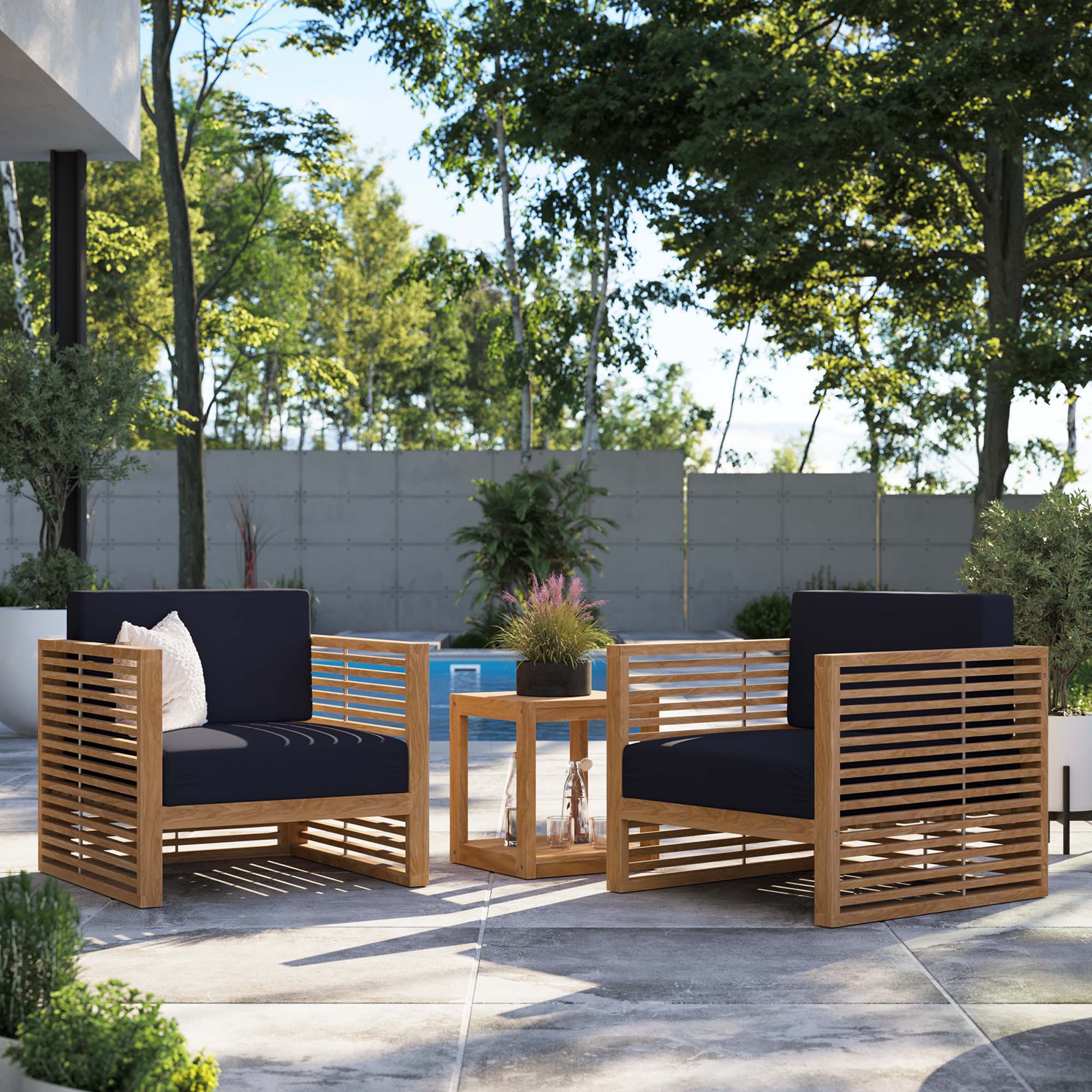 Modway Carlsbad 3-Piece Teak Wood Outdoor Patio Set