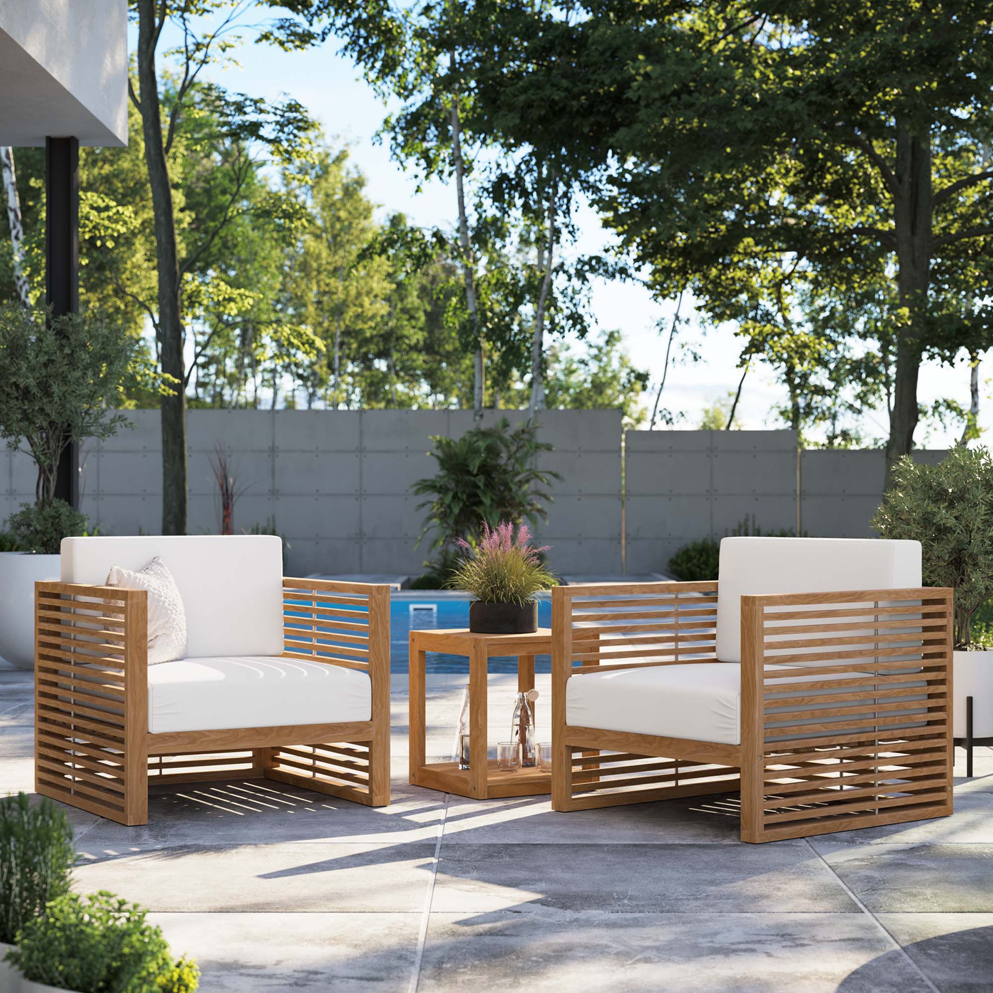 Modway Carlsbad 3-Piece Teak Wood Outdoor Patio Set