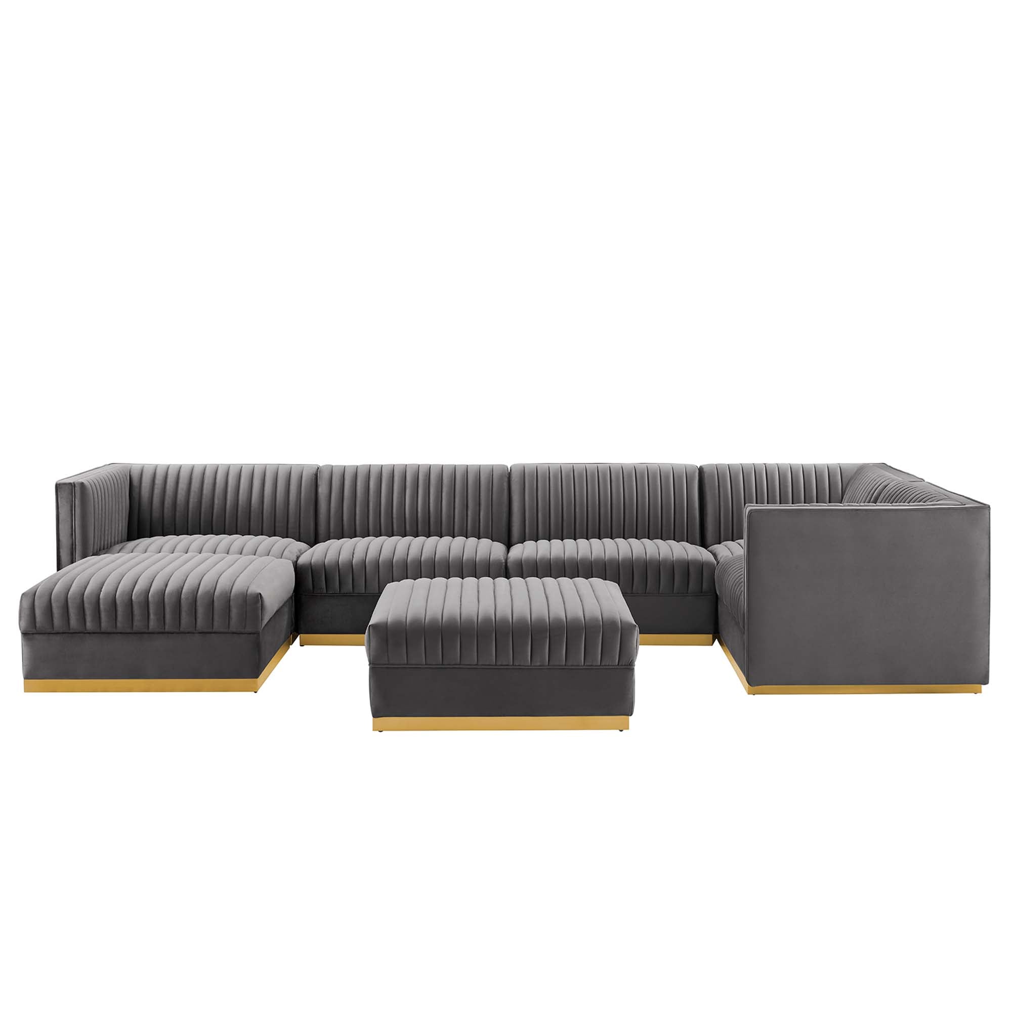 Modway Sanguine 7-Piece Channel Tufted Performance Velvet Right-Facing Modular Sectional Sofa