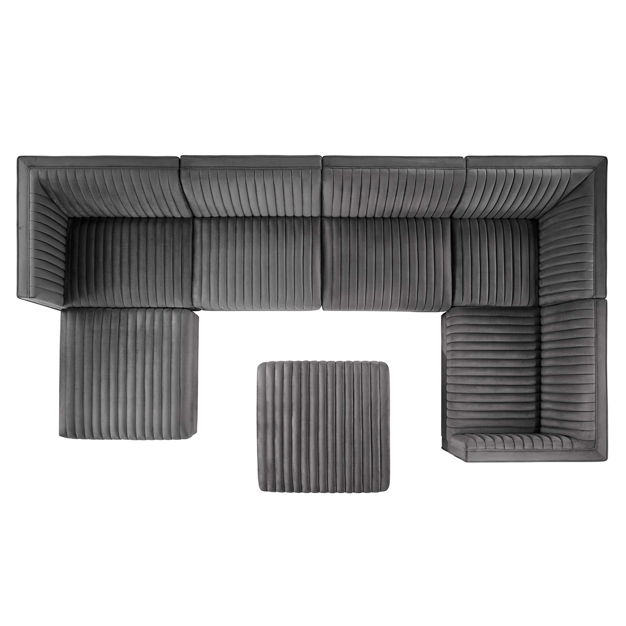 Modway Sanguine 7-Piece Channel Tufted Performance Velvet Right-Facing Modular Sectional Sofa