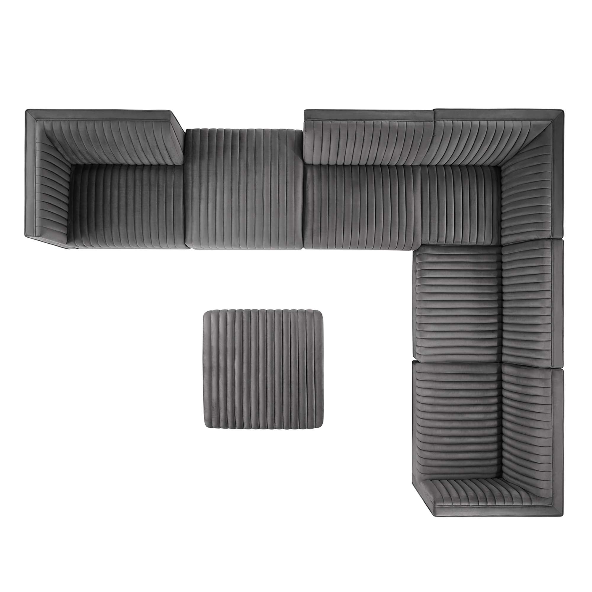 Modway Sanguine 7-Piece Channel Tufted Performance Velvet Right-Facing Modular Sectional Sofa
