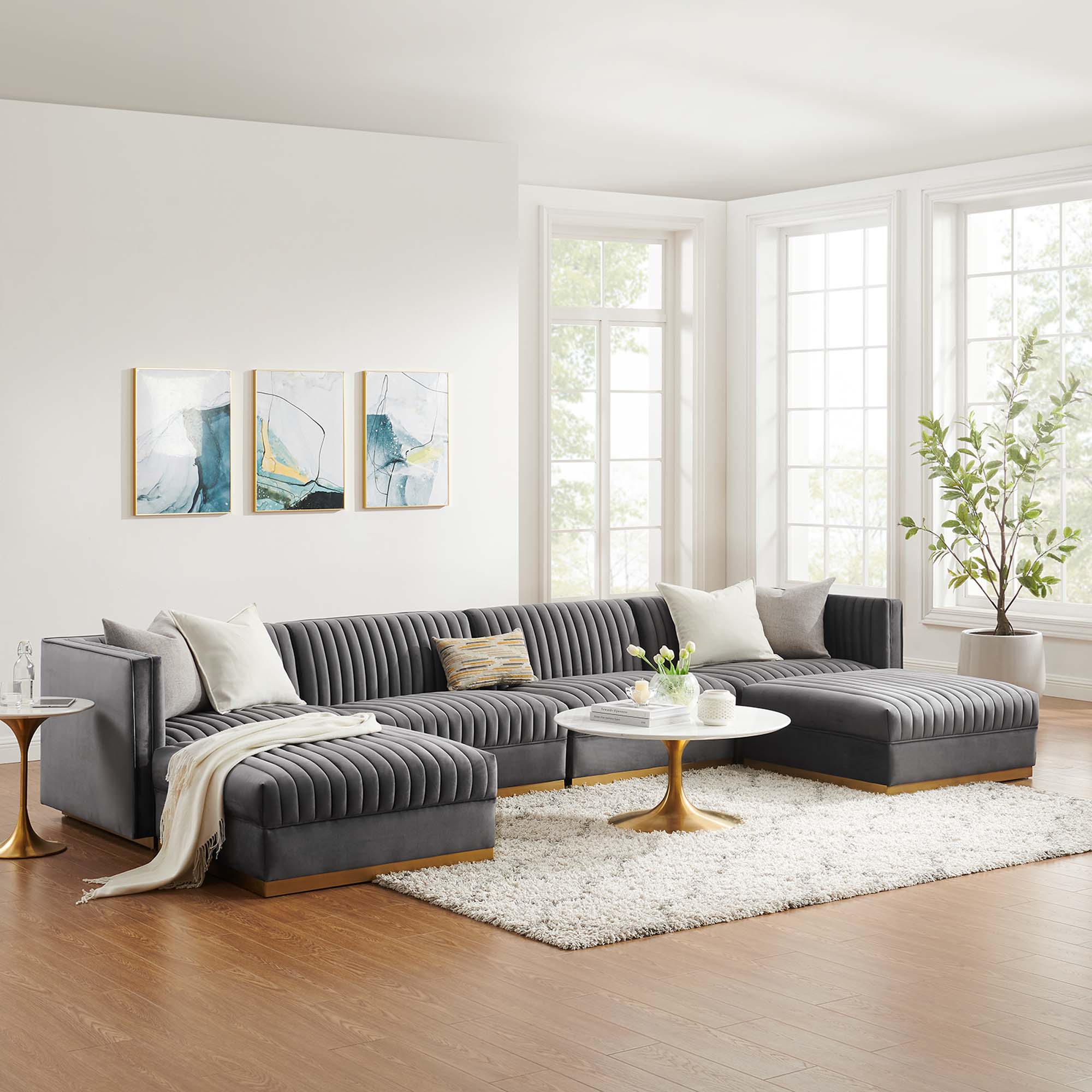 Modway Sanguine 6-Piece Channel Tufted Performance Velvet Modular Sectional Sofa
