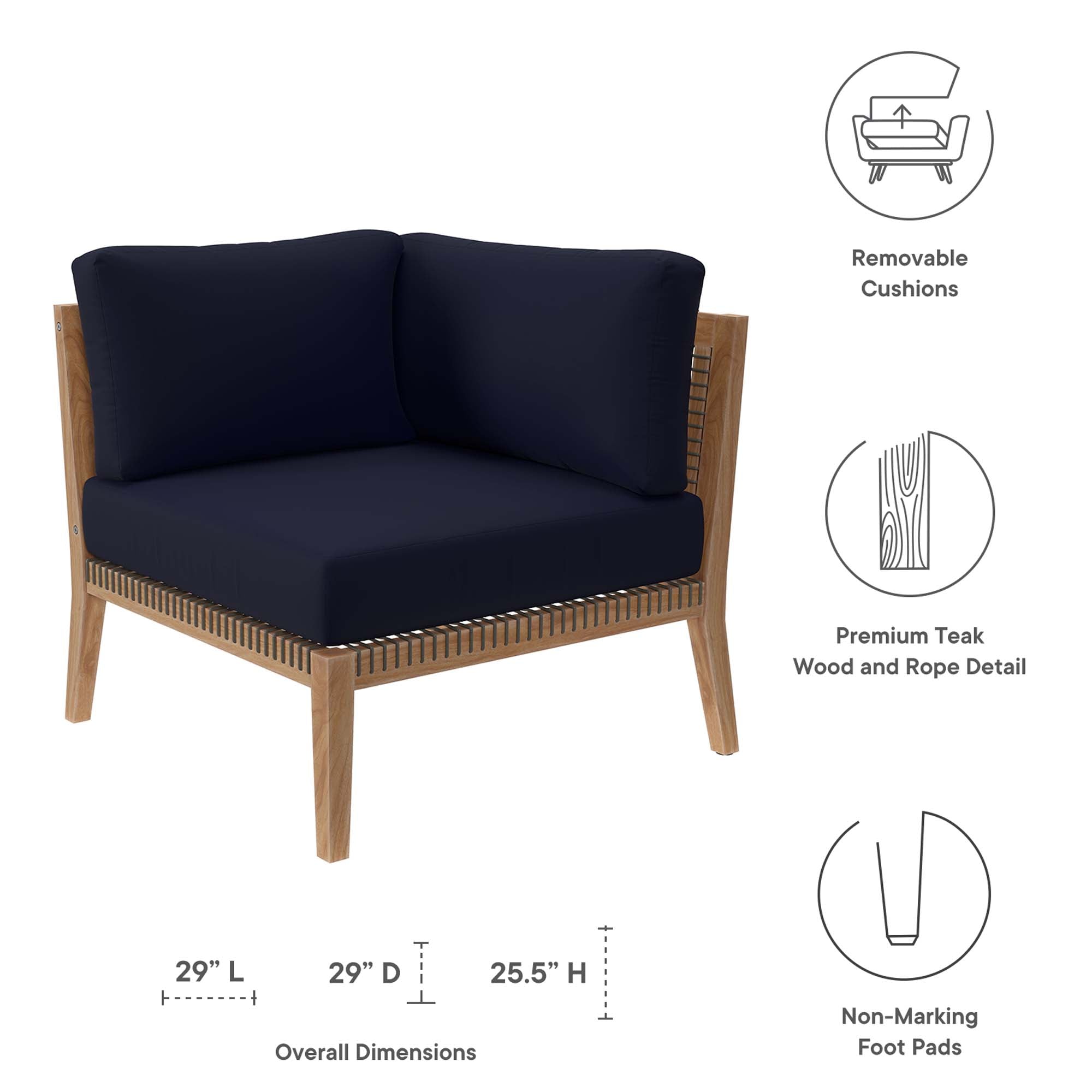 Modway Clearwater Outdoor Patio Teak Wood Corner Chair