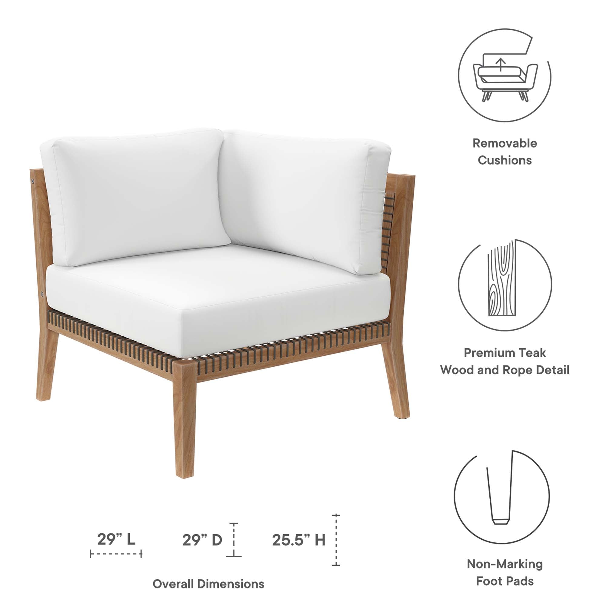 Modway Clearwater Outdoor Patio Teak Wood Corner Chair