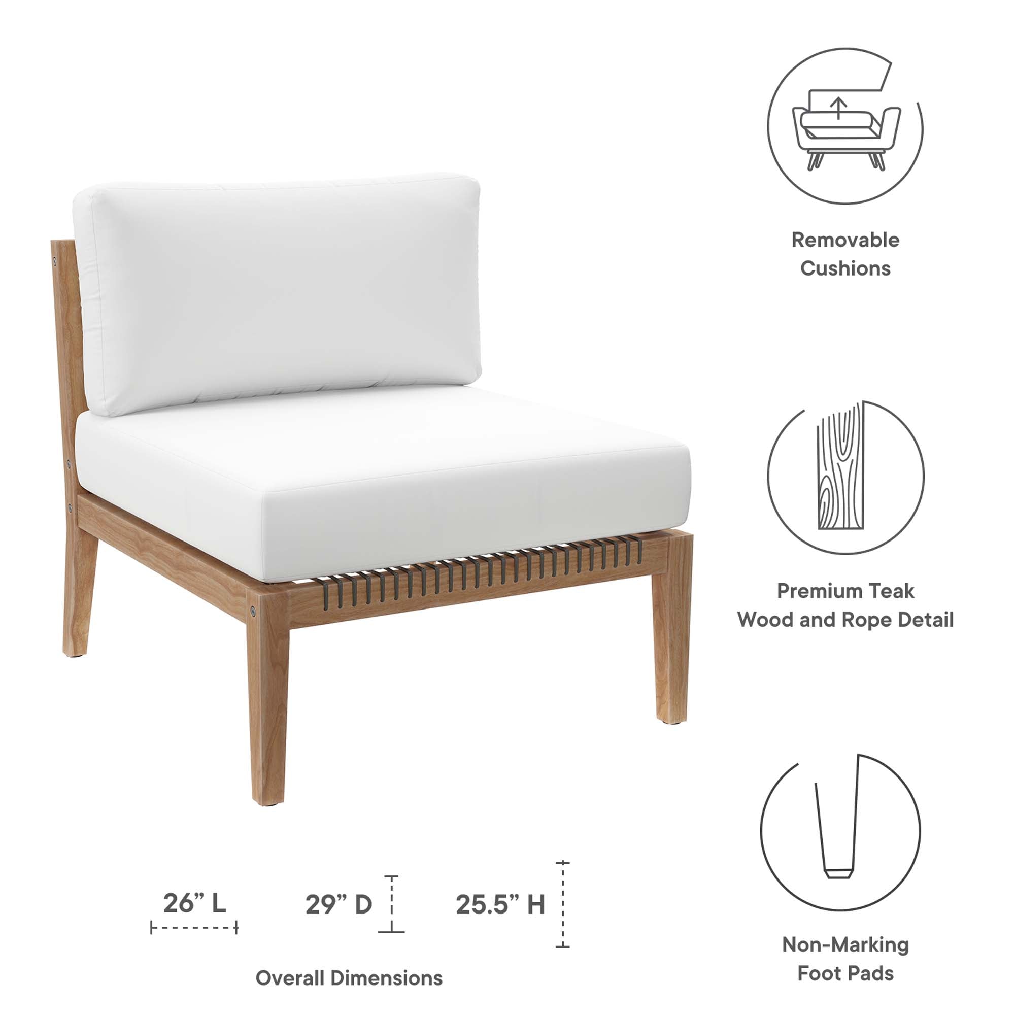 Modway Clearwater Outdoor Patio Teak Wood Armless Chair