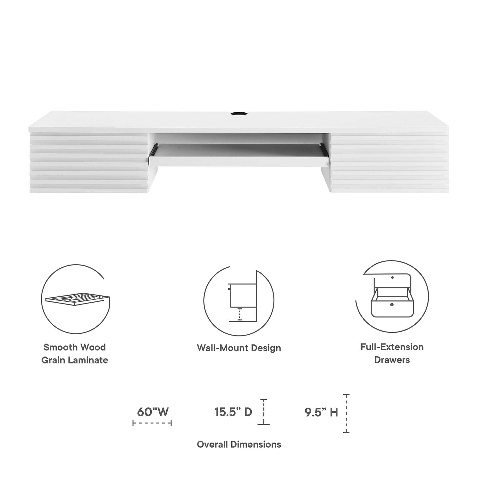 Modway Render Wall Mount Wood Office Desk