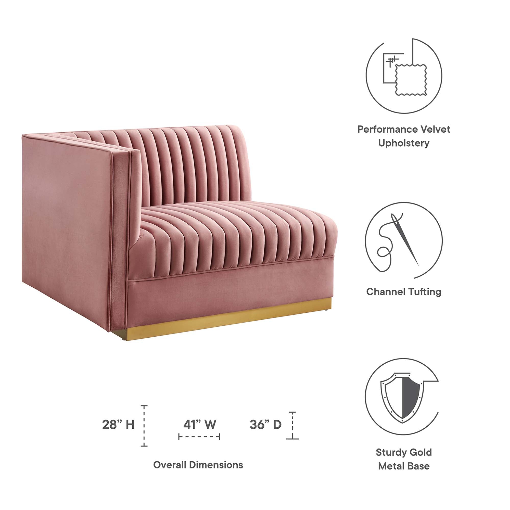 Modway Sanguine Channel Tufted Performance Velvet Modular Sectional Sofa Left-Arm Chair