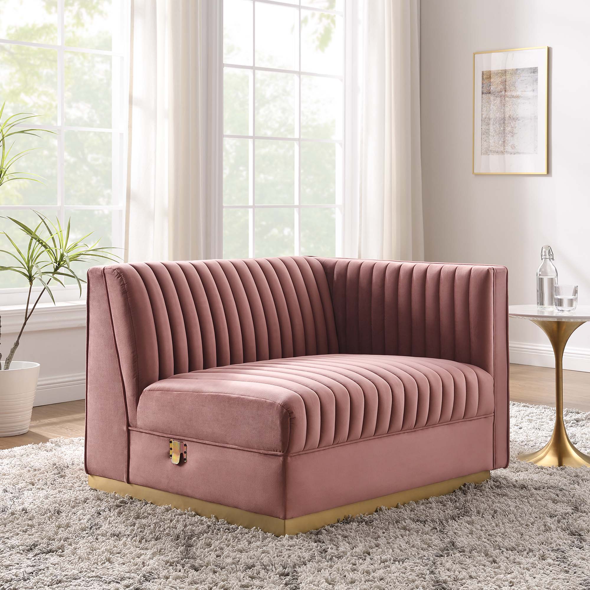 Modway Sanguine Channel Tufted Performance Velvet Modular Sectional Sofa Right-Arm Chair
