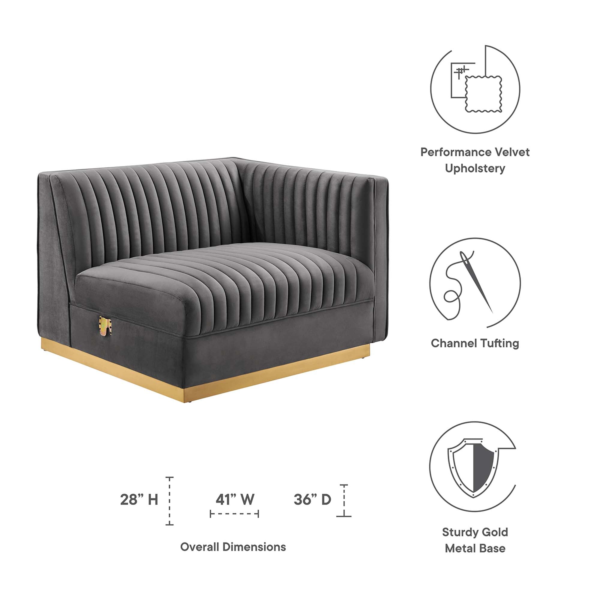 Modway Sanguine Channel Tufted Performance Velvet Modular Sectional Sofa Right-Arm Chair