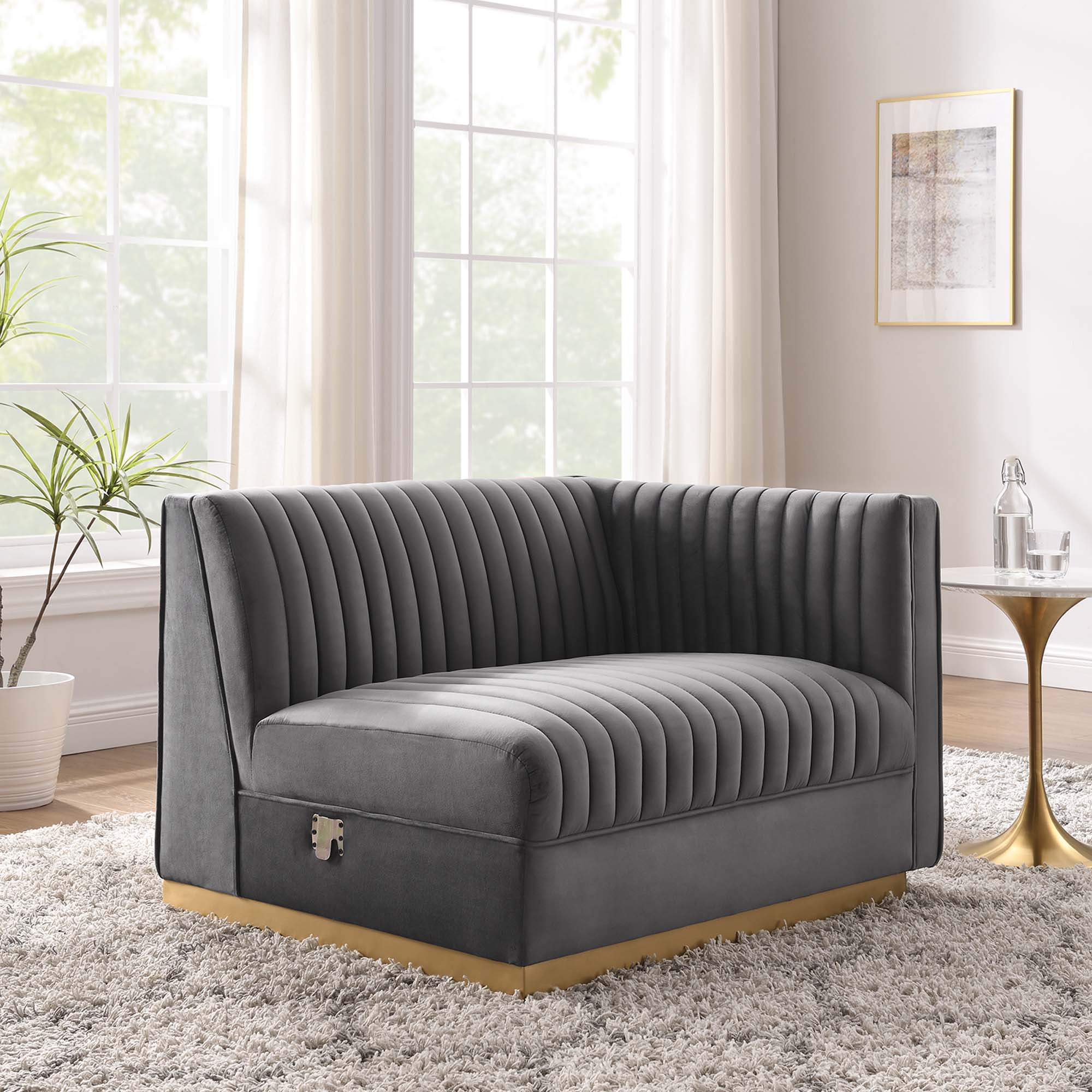 Modway Sanguine Channel Tufted Performance Velvet Modular Sectional Sofa Right-Arm Chair