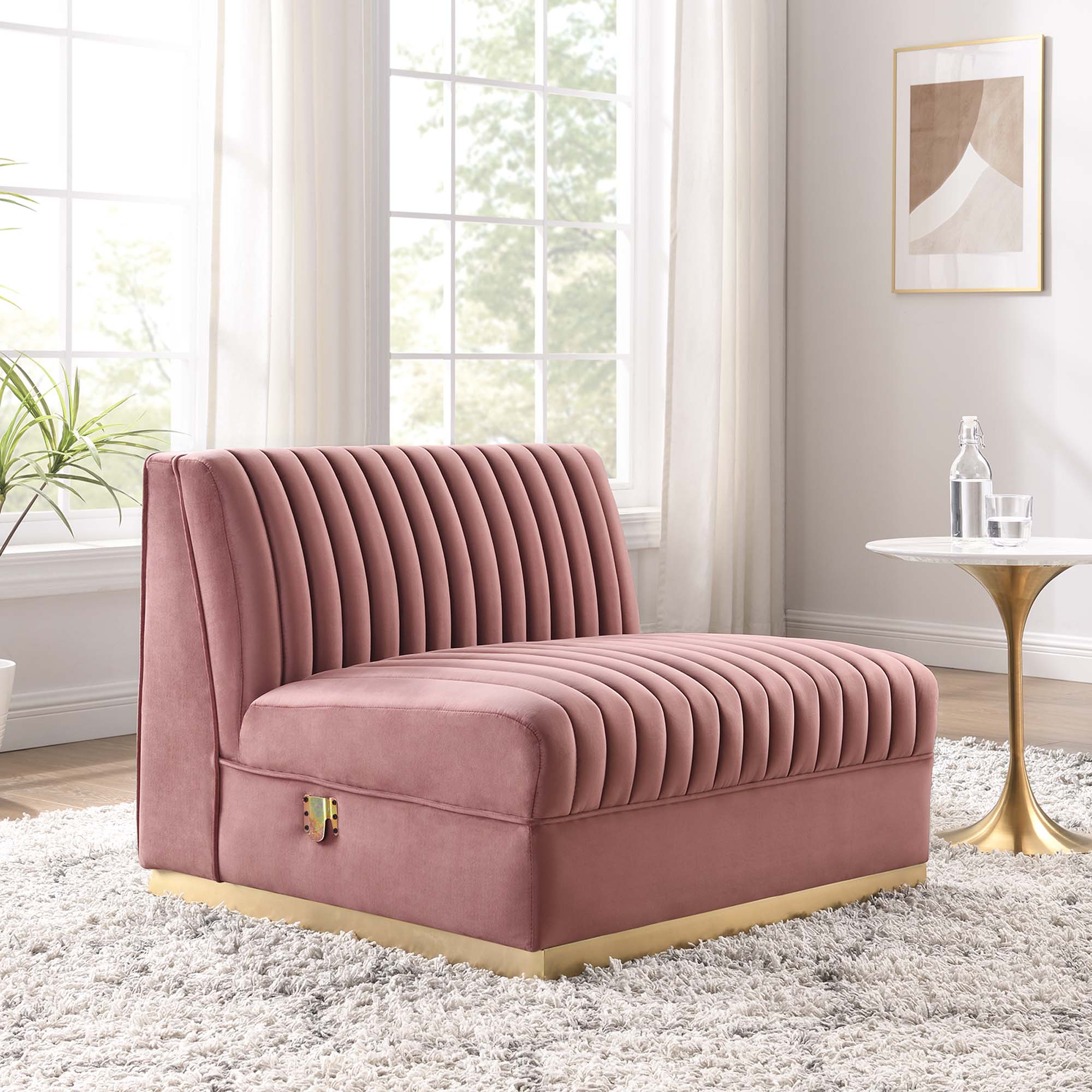 Modway Sanguine Channel Tufted Performance Velvet Modular Sectional Sofa Armless Chair