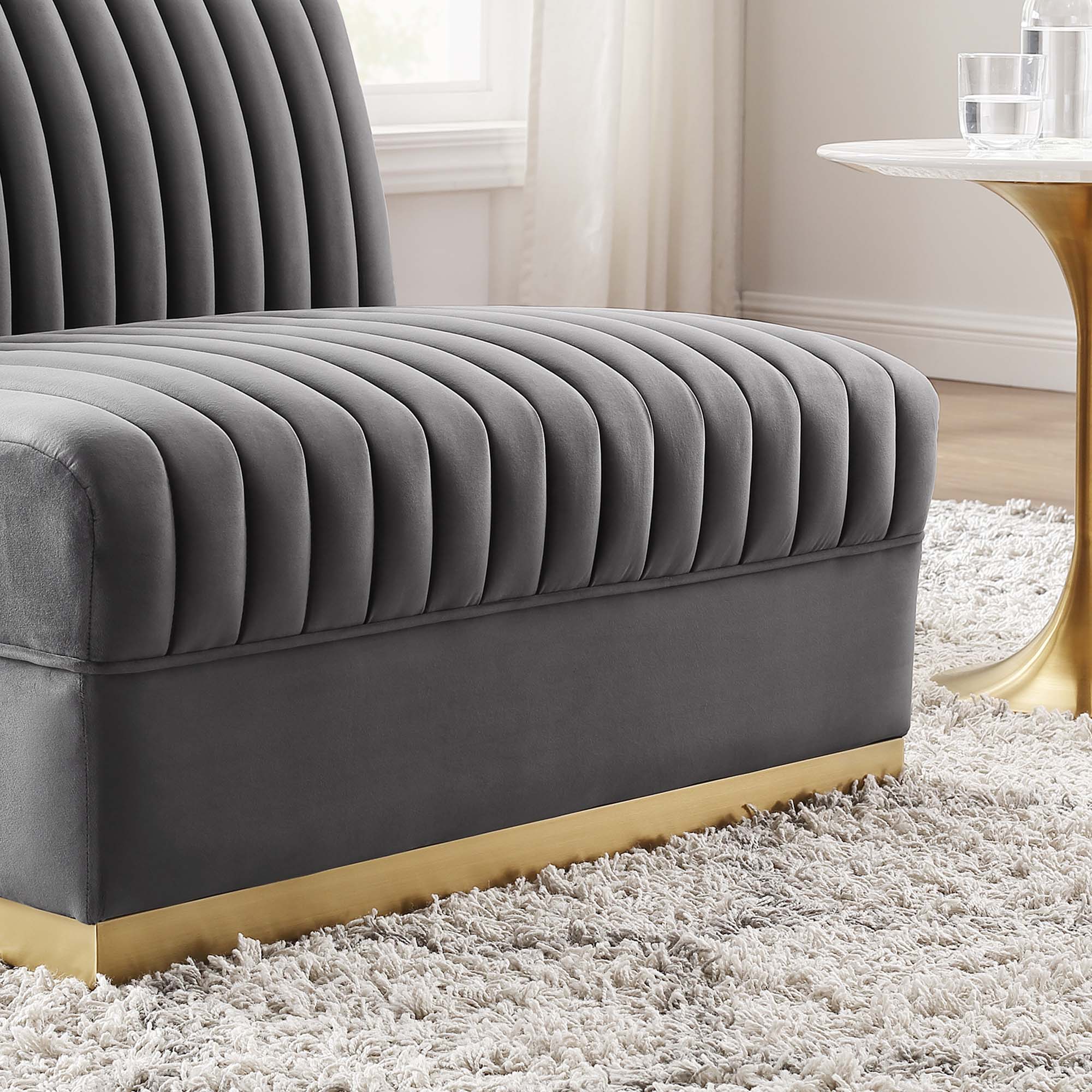 Modway Sanguine Channel Tufted Performance Velvet Modular Sectional Sofa Armless Chair