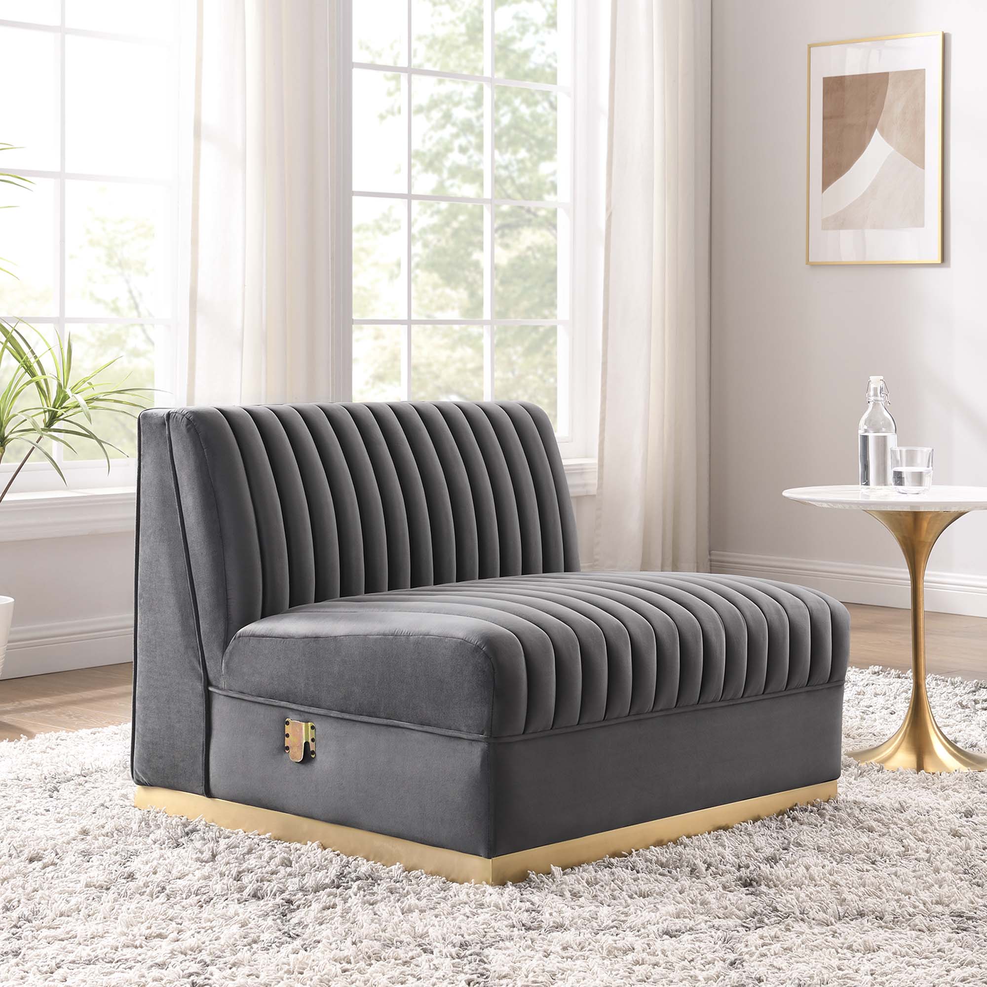 Modway Sanguine Channel Tufted Performance Velvet Modular Sectional Sofa Armless Chair