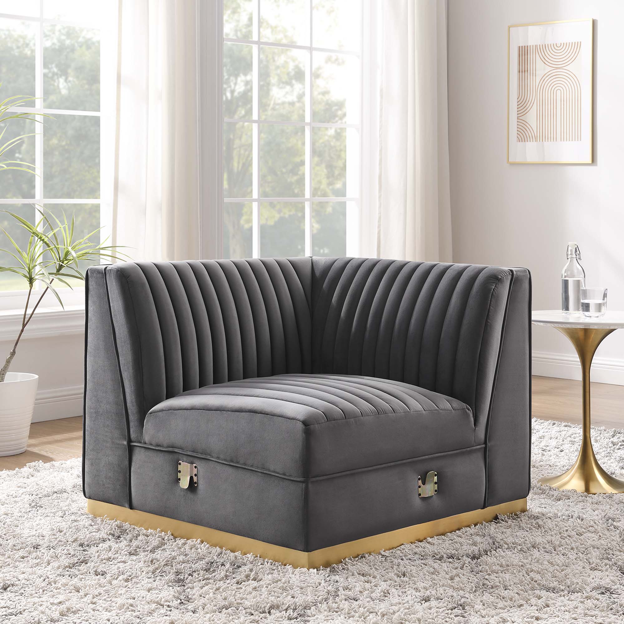 Modway Sanguine Channel Tufted Performance Velvet Modular Sectional Sofa Right Corner Chair