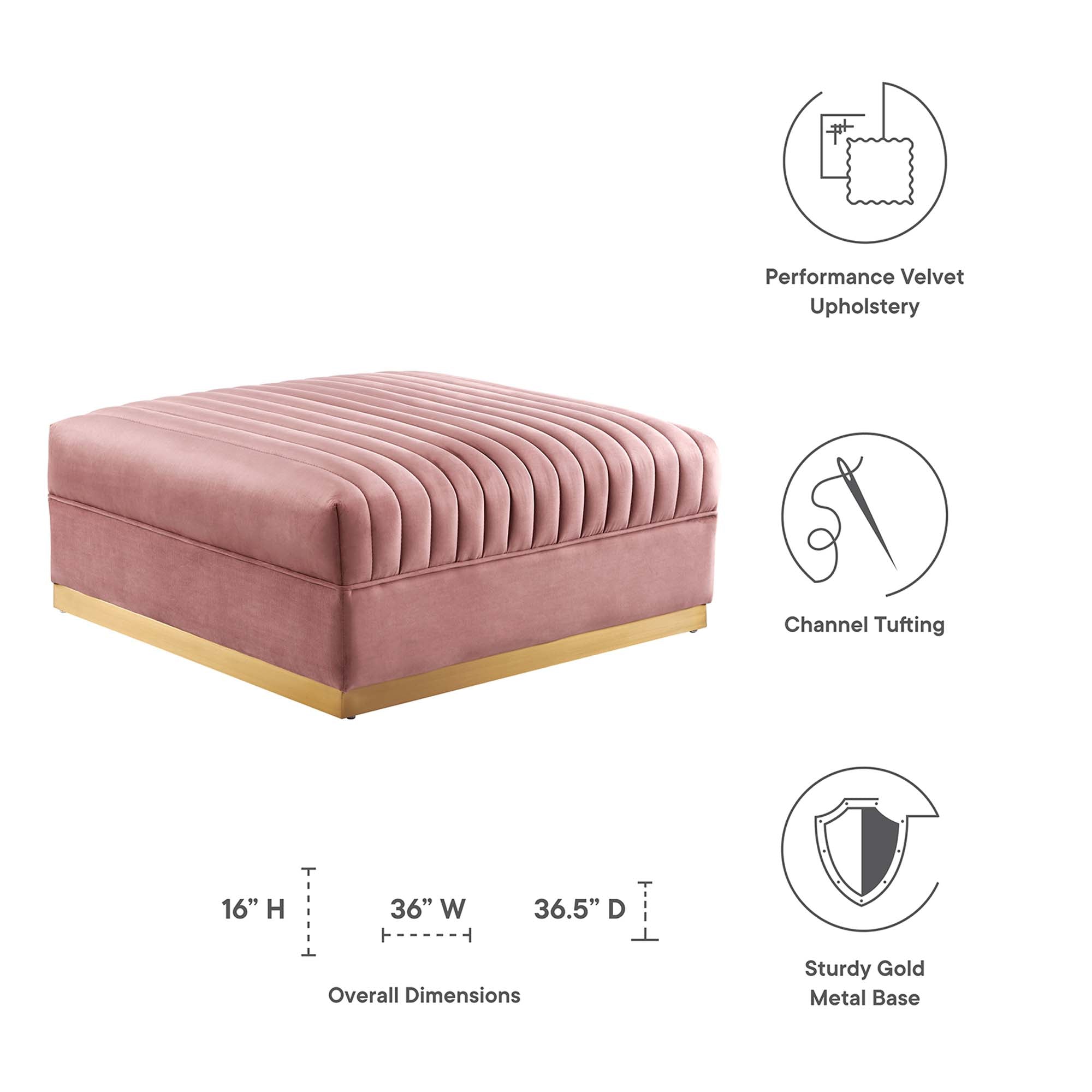Modway Sanguine Channel Tufted Performance Velvet Modular Sectional Sofa Ottoman