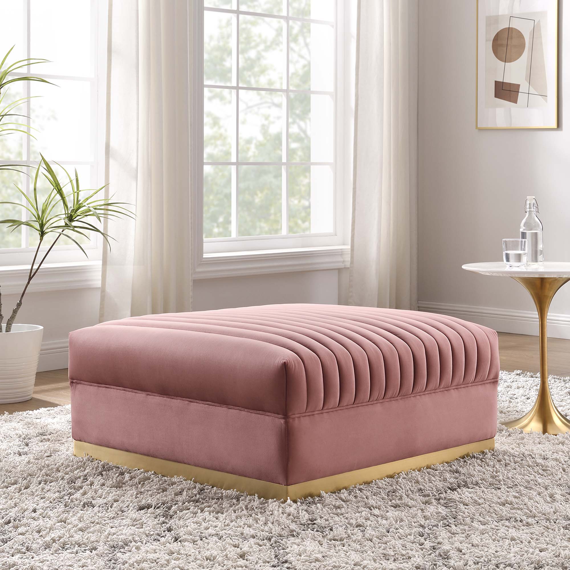 Modway Sanguine Channel Tufted Performance Velvet Modular Sectional Sofa Ottoman