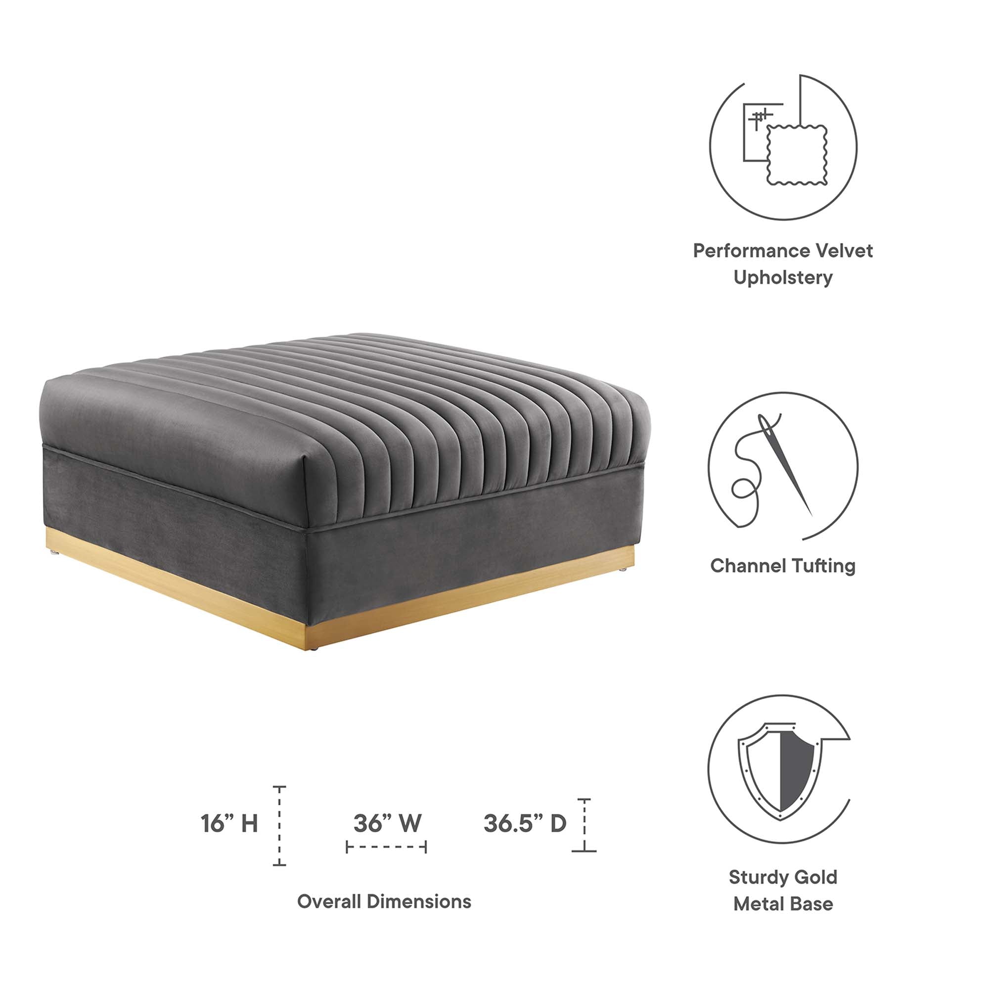 Modway Sanguine Channel Tufted Performance Velvet Modular Sectional Sofa Ottoman