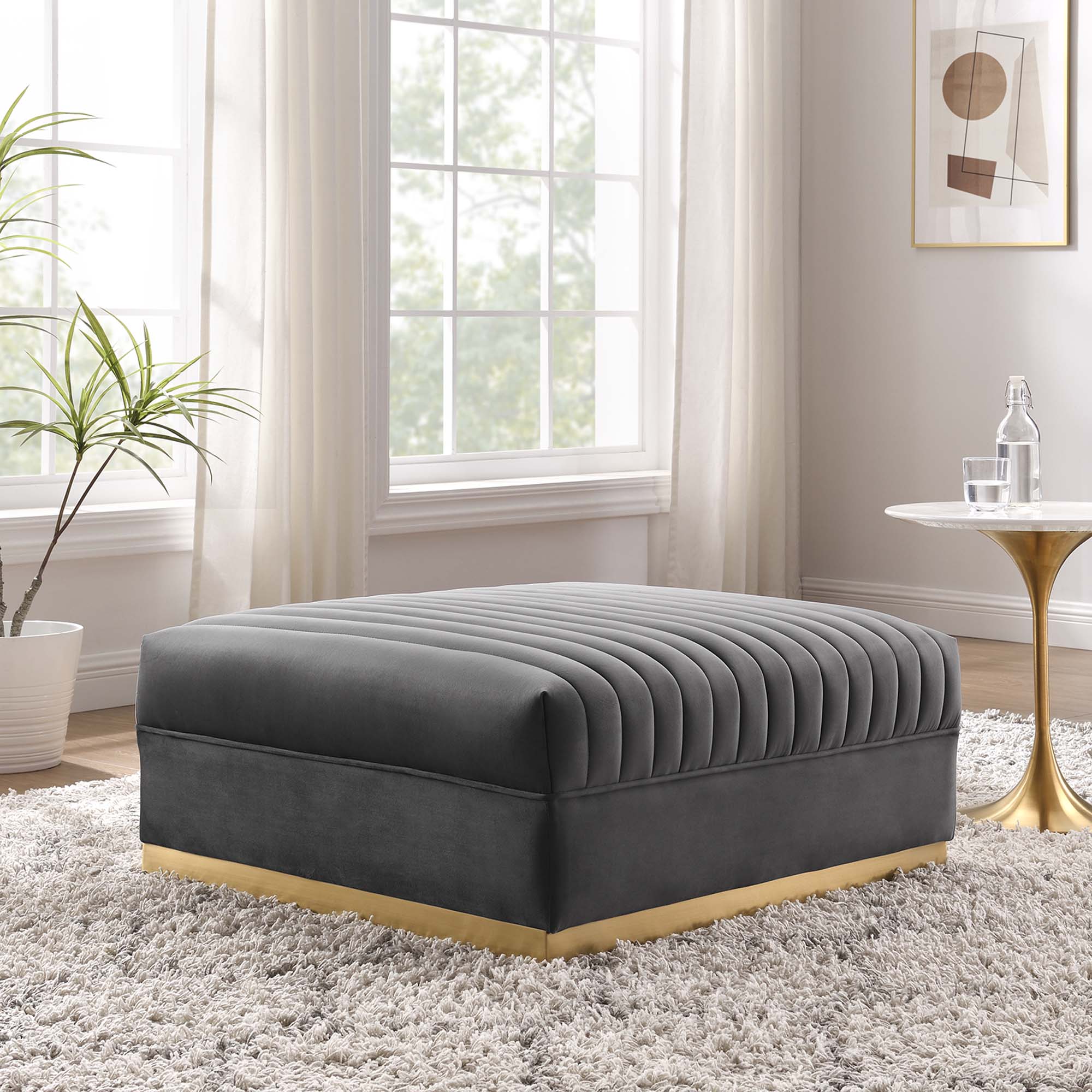 Modway Sanguine Channel Tufted Performance Velvet Modular Sectional Sofa Ottoman