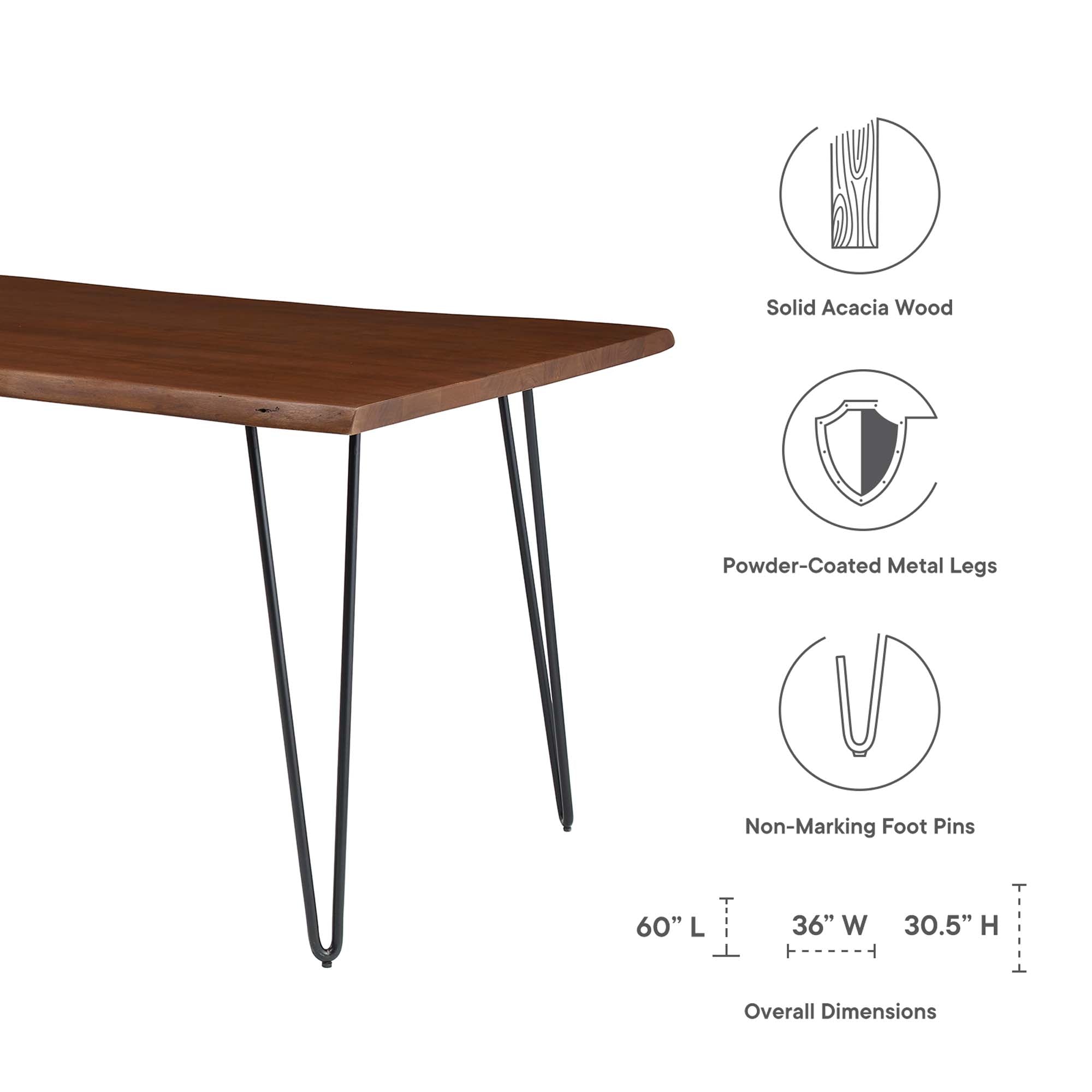 Modway Ardor 60" Live Edge Acacia Wood Acacia Wood Dining Table