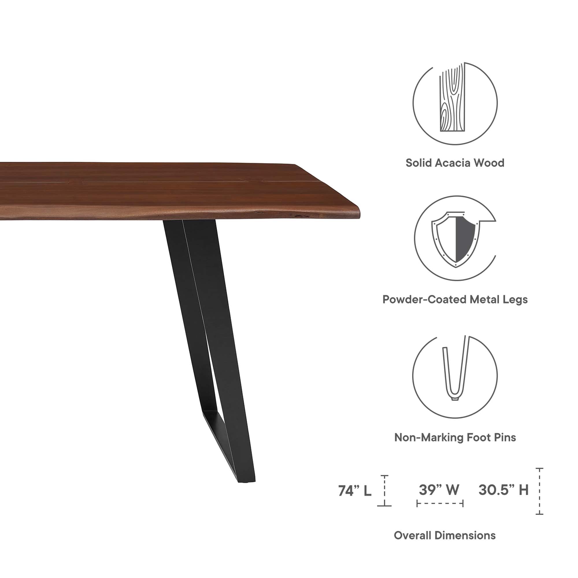 Modway Viggo 74" Live Edge Acacia Wood Dining Table