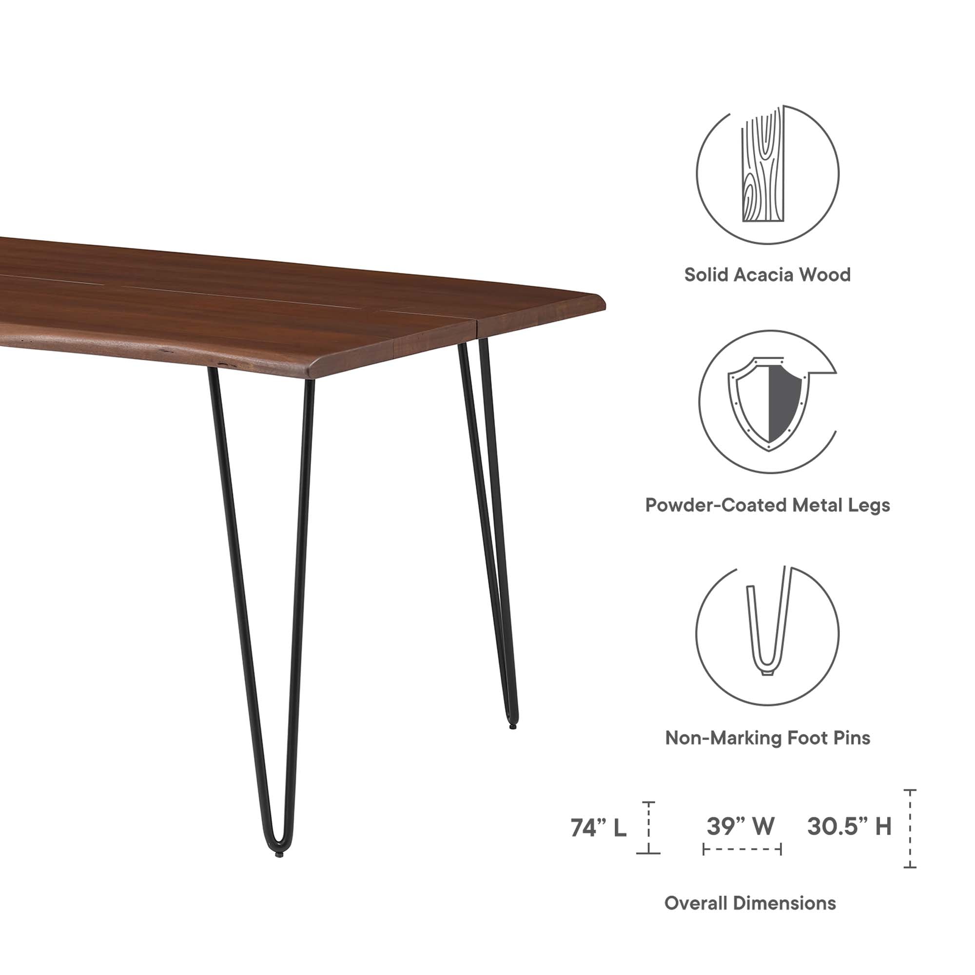 Modway Ardor 74" Live Edge Acacia Wood Acacia Wood Dining Table