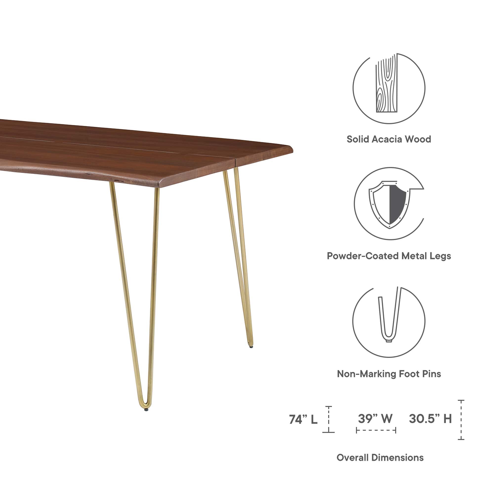 Modway Ardor 74" Live Edge Acacia Wood Acacia Wood Dining Table
