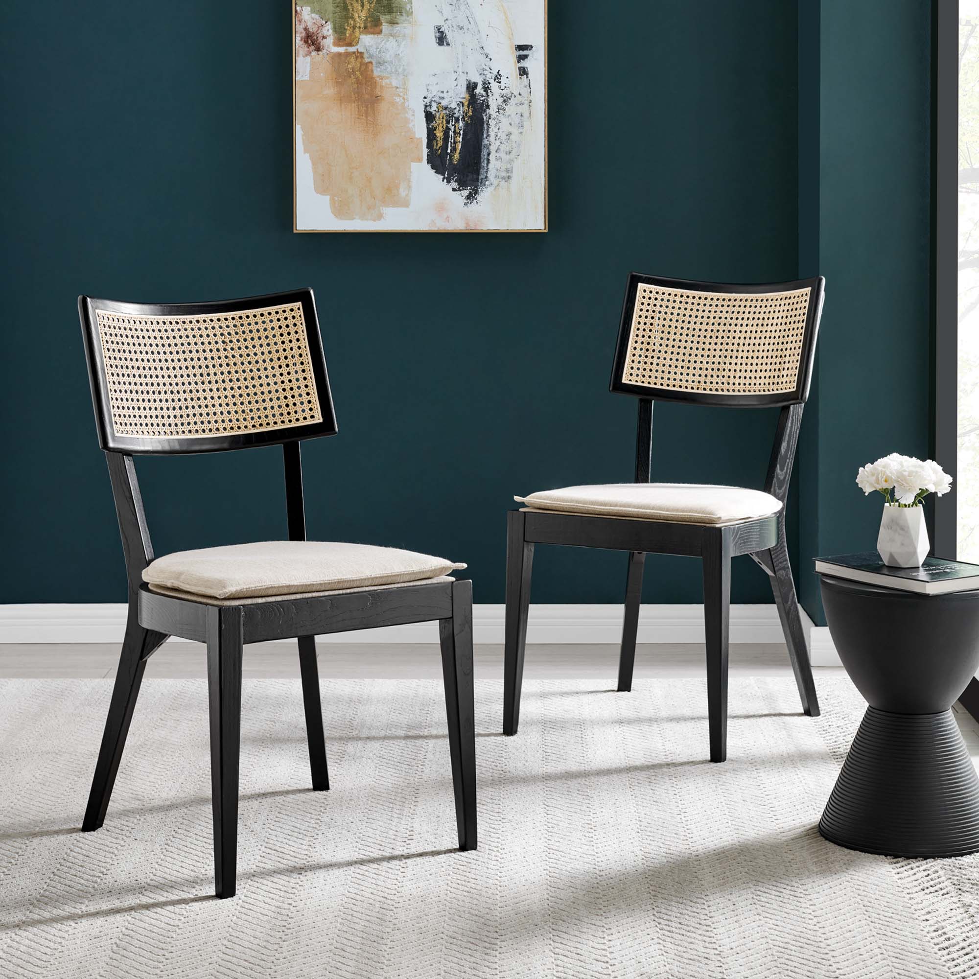 Modway Caledonia Fabric Upholstered Wood Dining Chair Set of 2