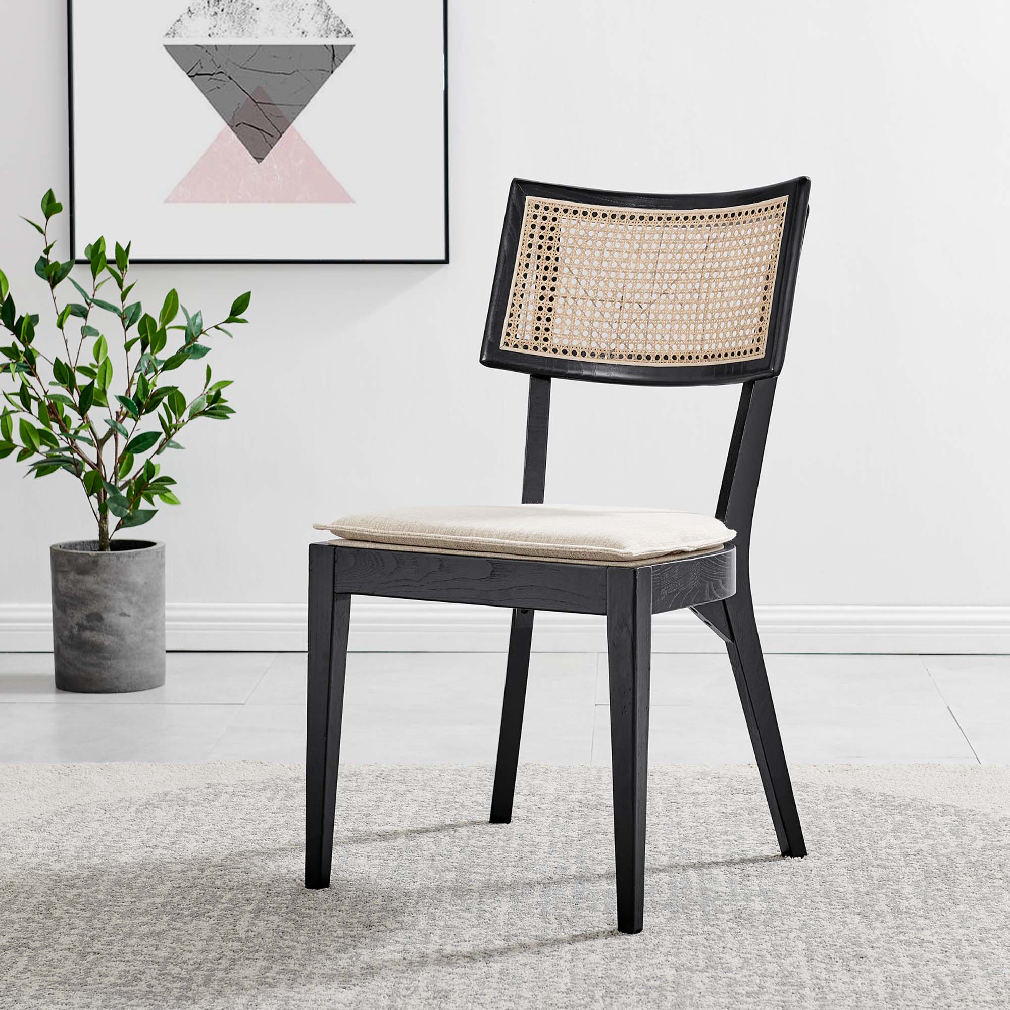 Modway Caledonia Fabric Upholstered Wood Dining Chair Set of 2