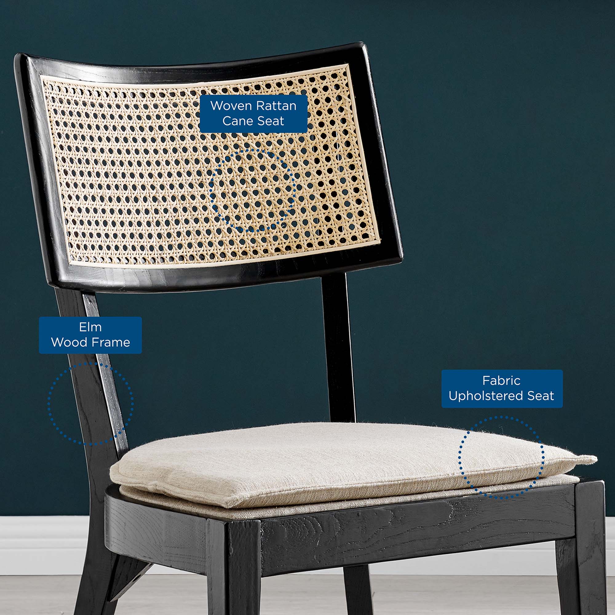 Modway Caledonia Fabric Upholstered Wood Dining Chair Set of 2