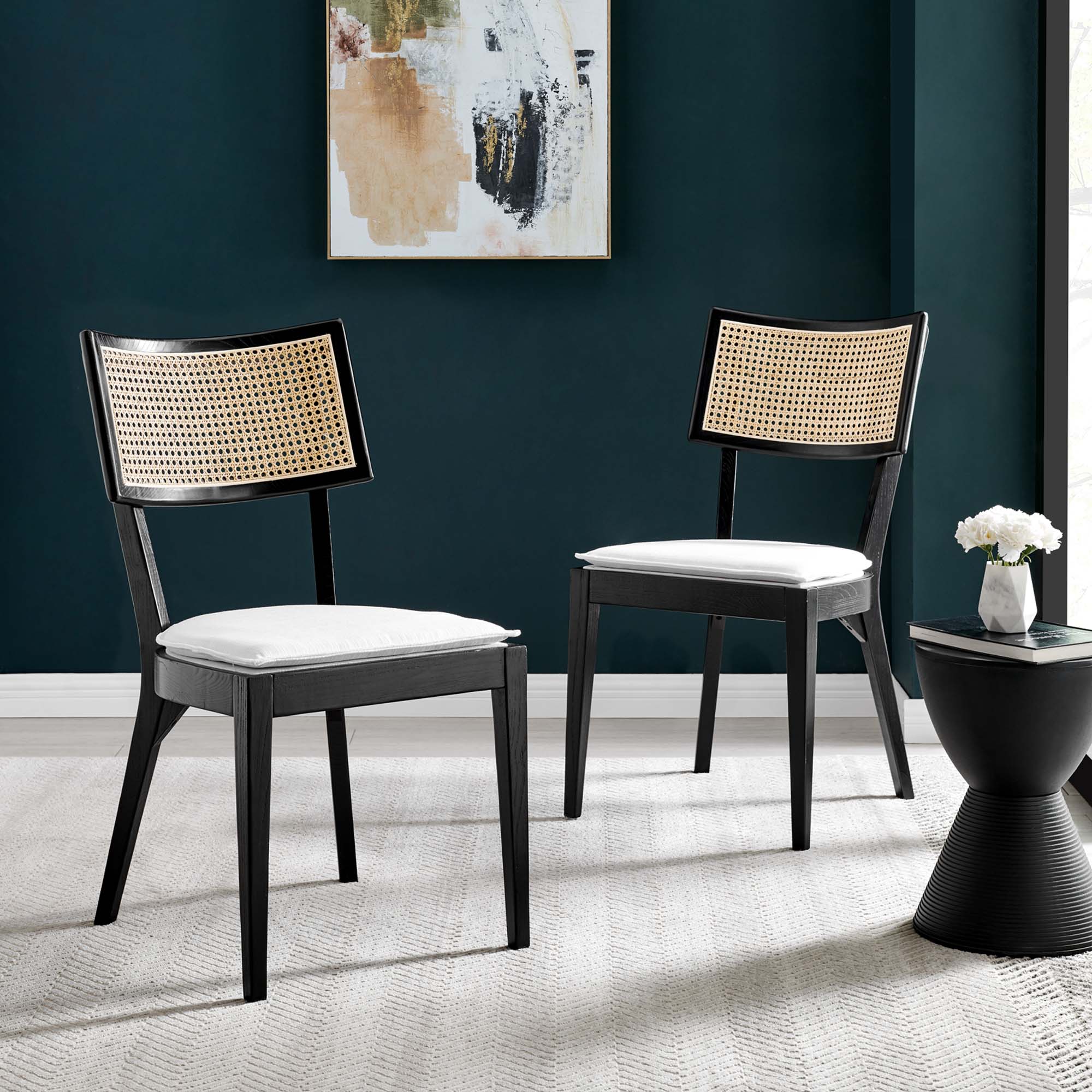 Modway Caledonia Fabric Upholstered Wood Dining Chair Set of 2