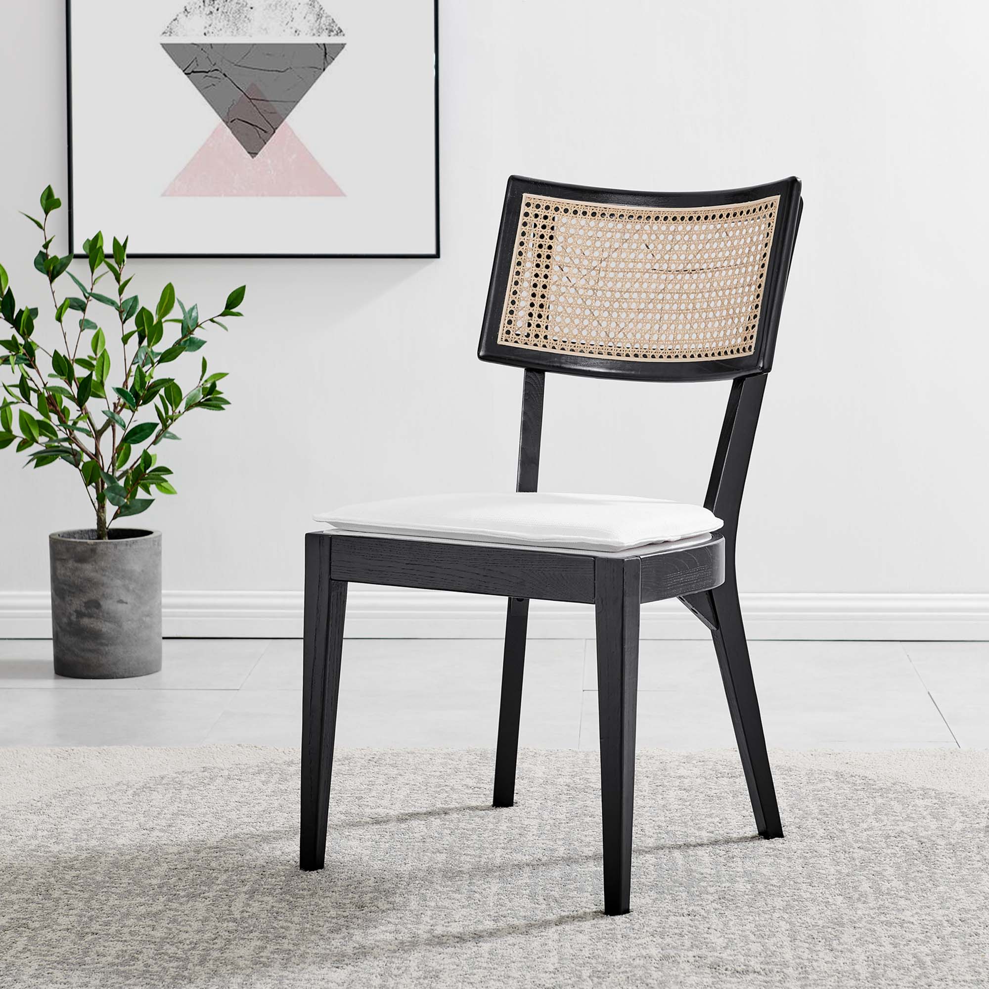 Modway Caledonia Fabric Upholstered Wood Dining Chair Set of 2