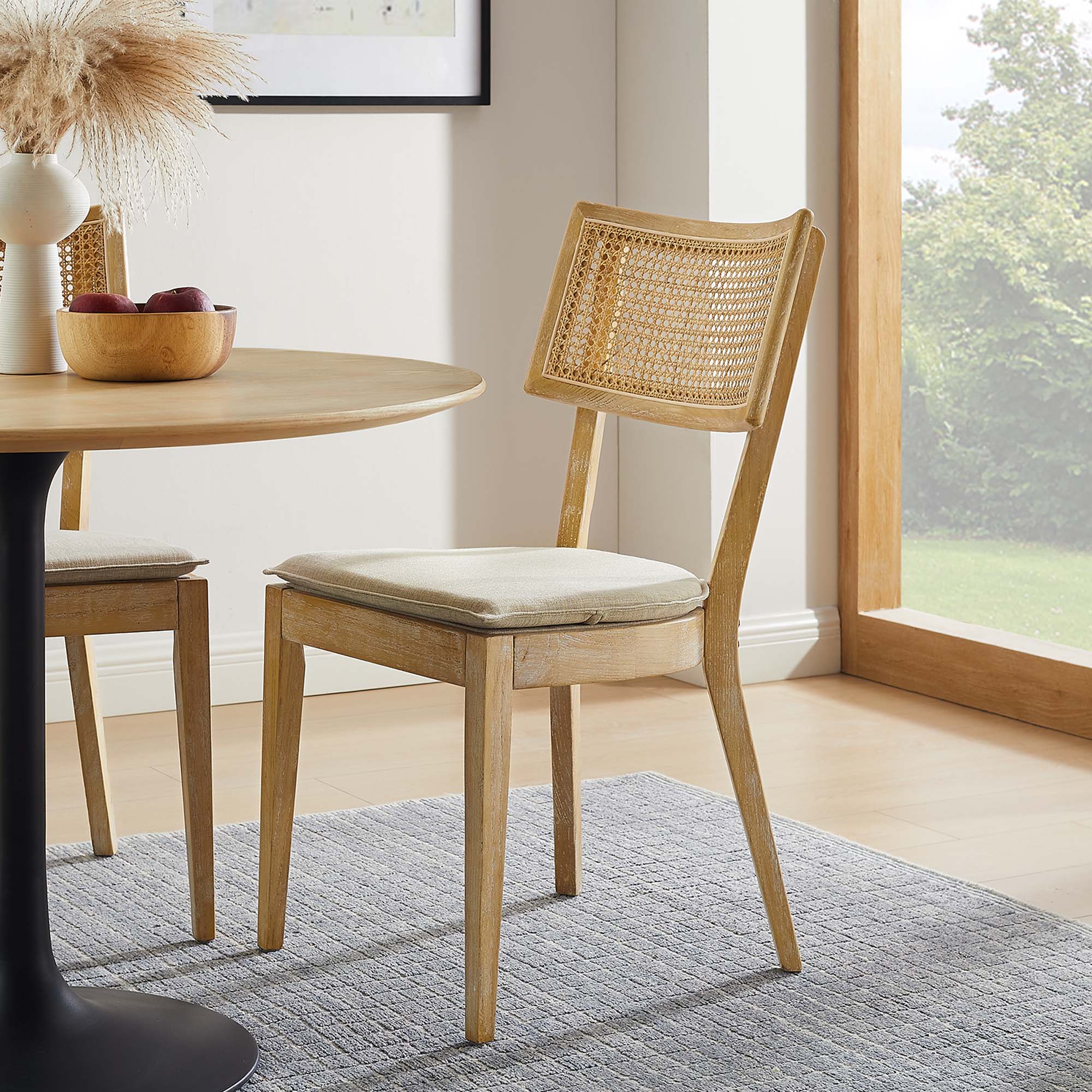 Modway Caledonia Fabric Upholstered Wood Dining Chair Set of 2