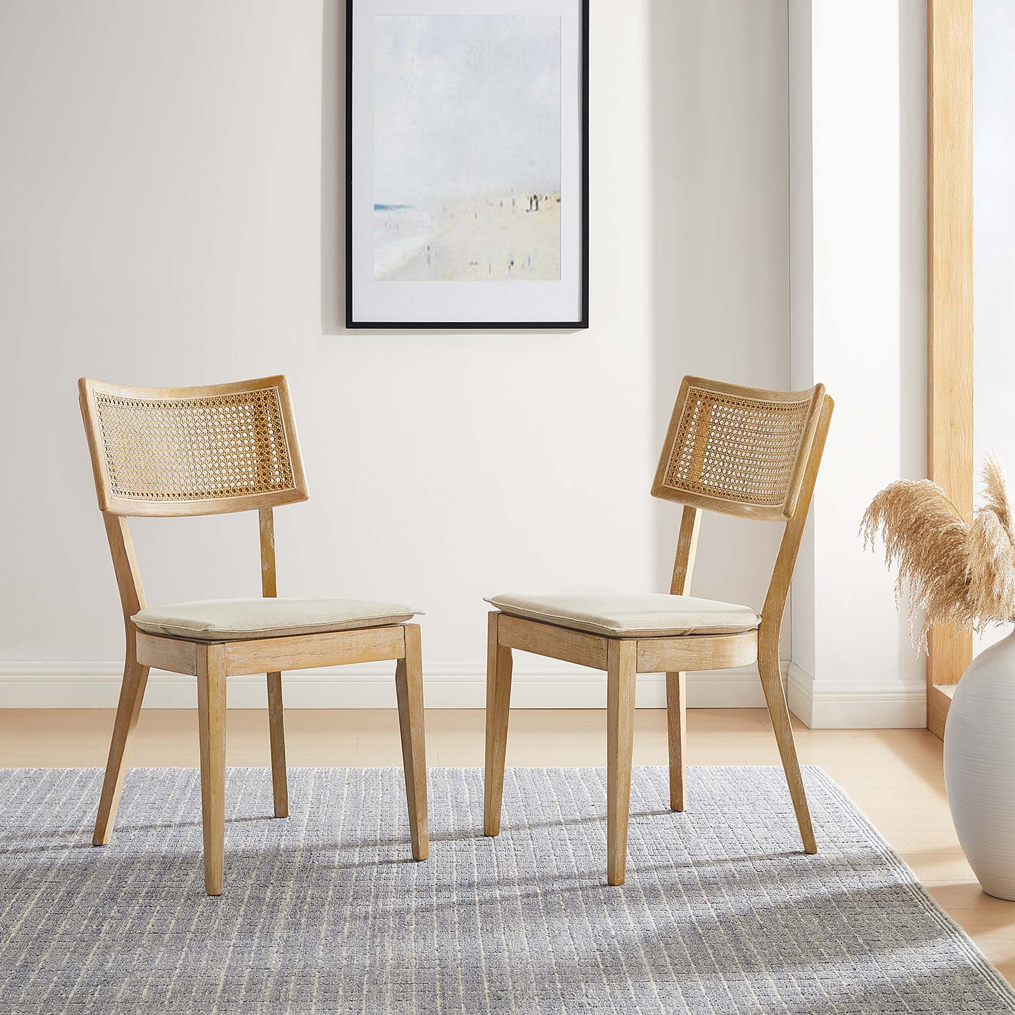 Modway Caledonia Fabric Upholstered Wood Dining Chair Set of 2