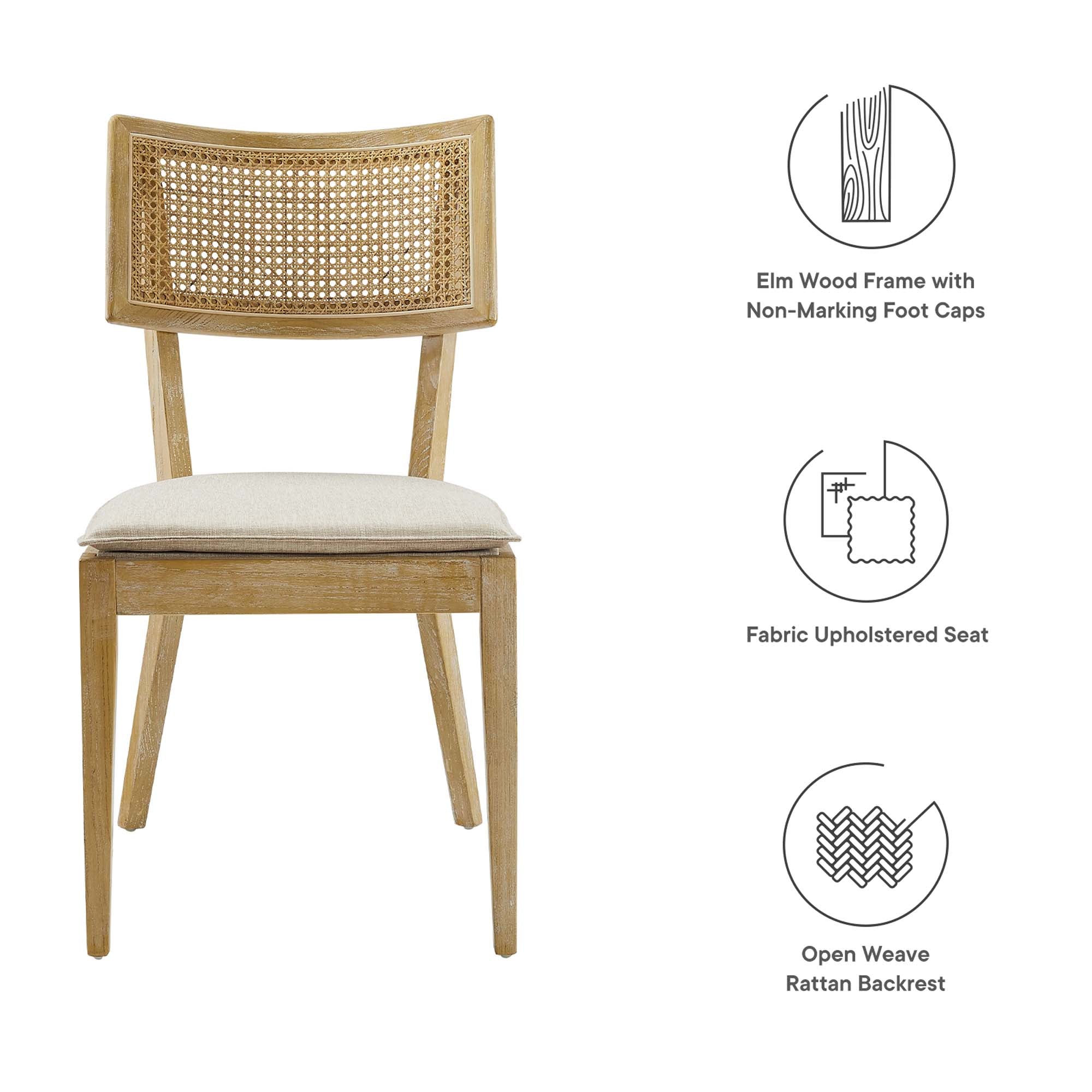 Modway Caledonia Fabric Upholstered Wood Dining Chair Set of 2