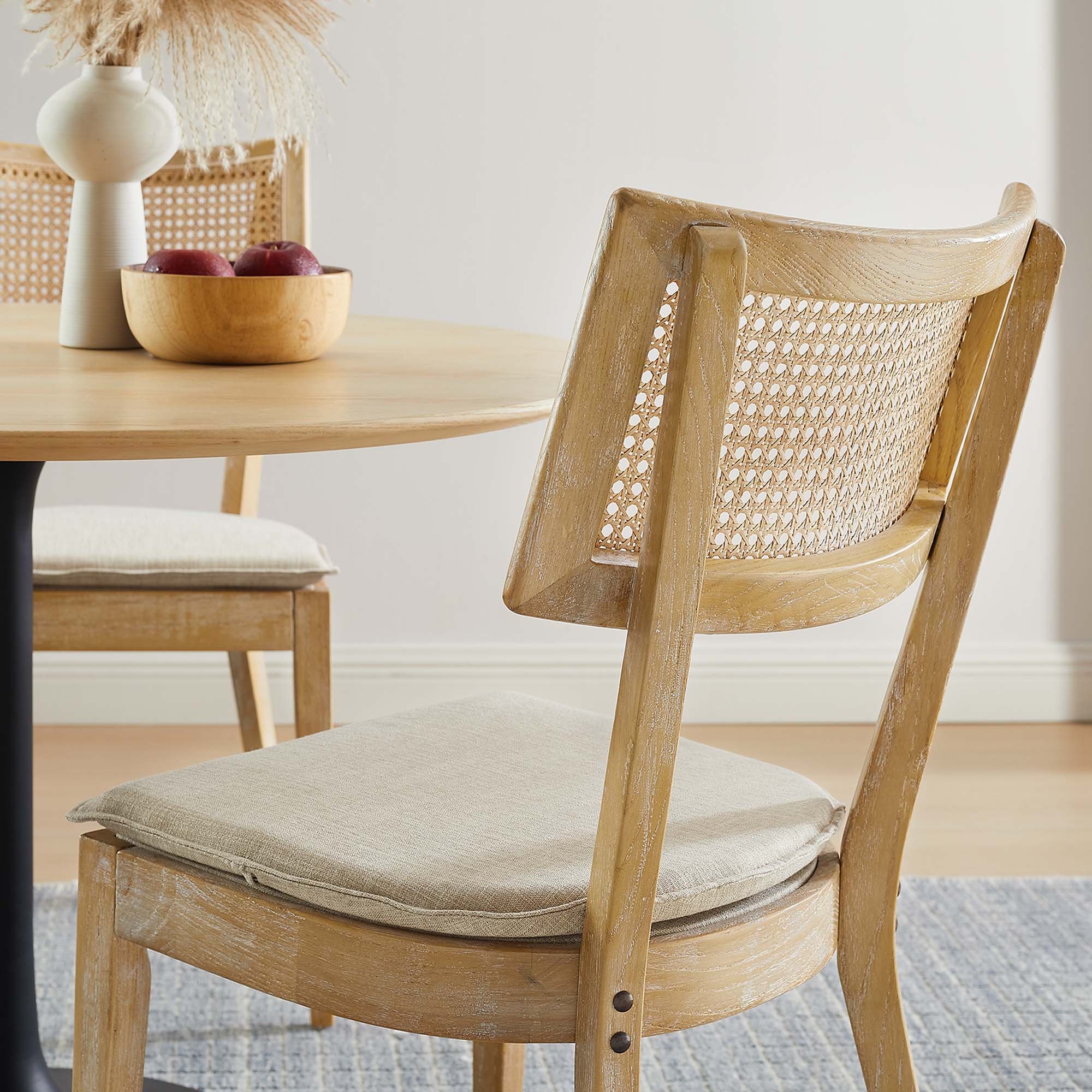 Modway Caledonia Fabric Upholstered Wood Dining Chair Set of 2