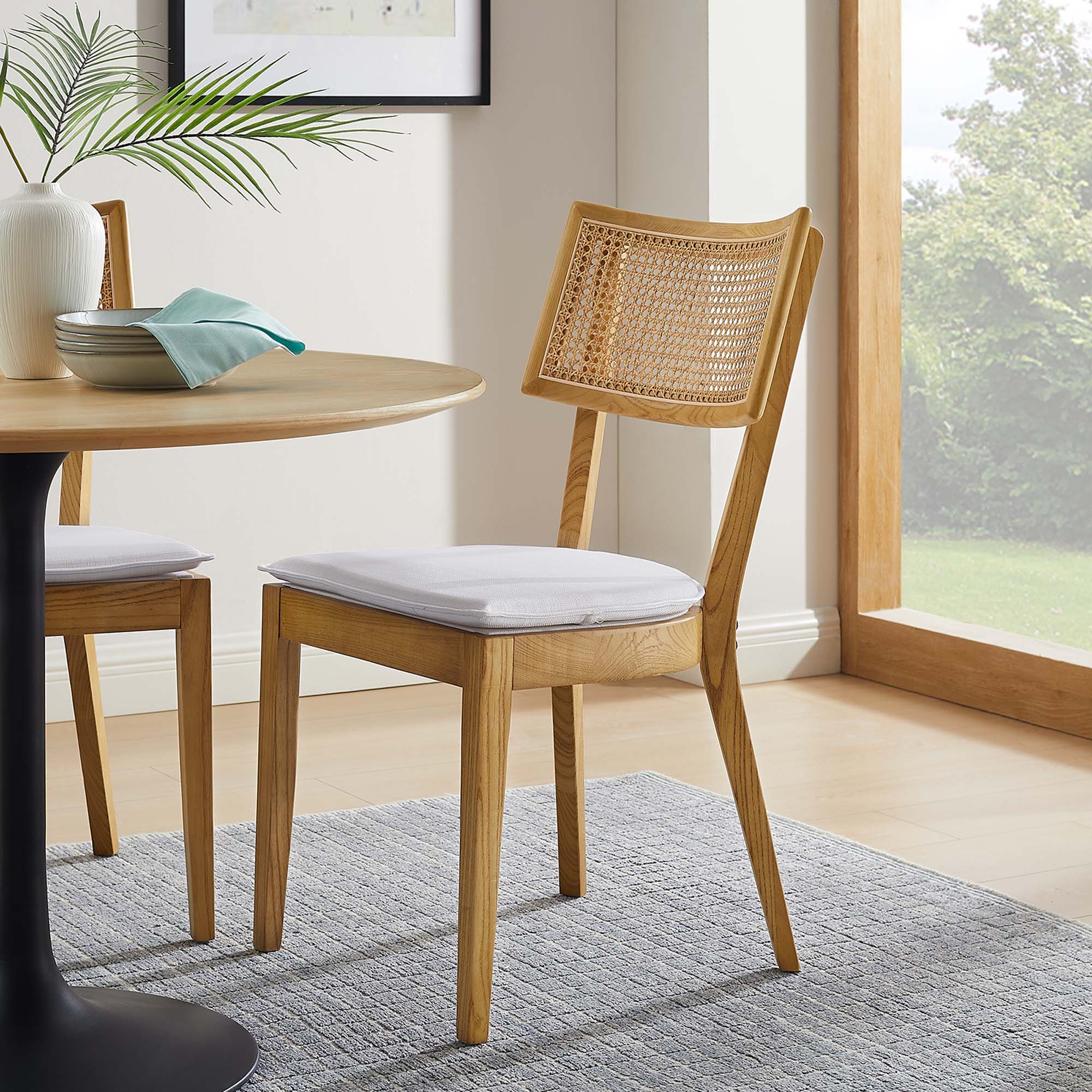Modway Caledonia Fabric Upholstered Wood Dining Chair Set of 2